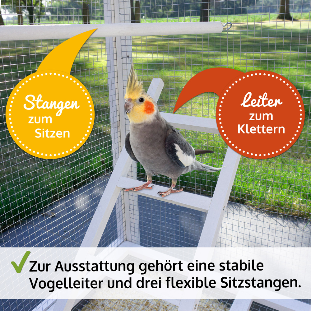 Apollo Vogelvoliere mit robuster Vogelleiter und drei flexiblen Sitzstangen