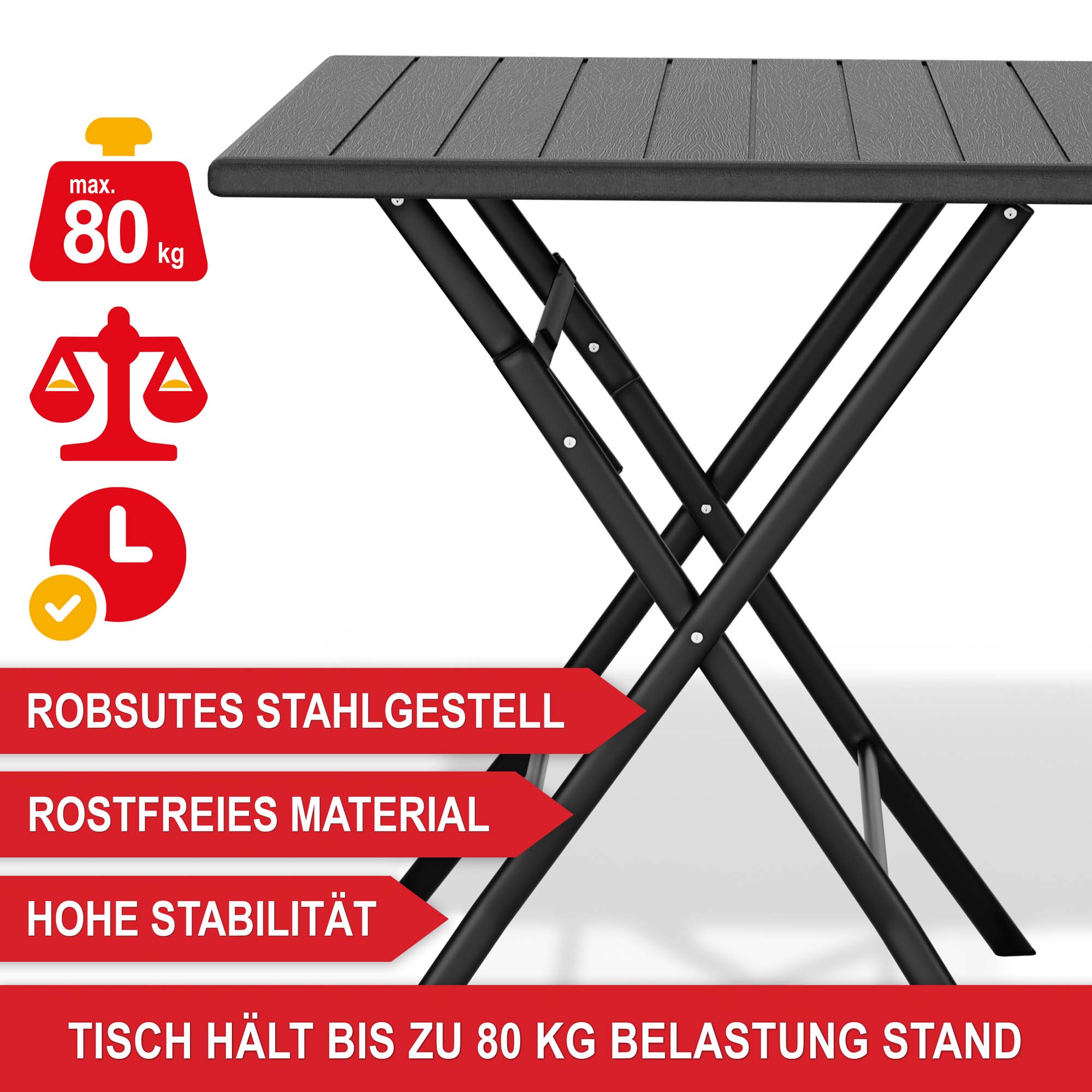 Balkontisch Stahlgestell rostfreies Material Belastung bis 80 kg