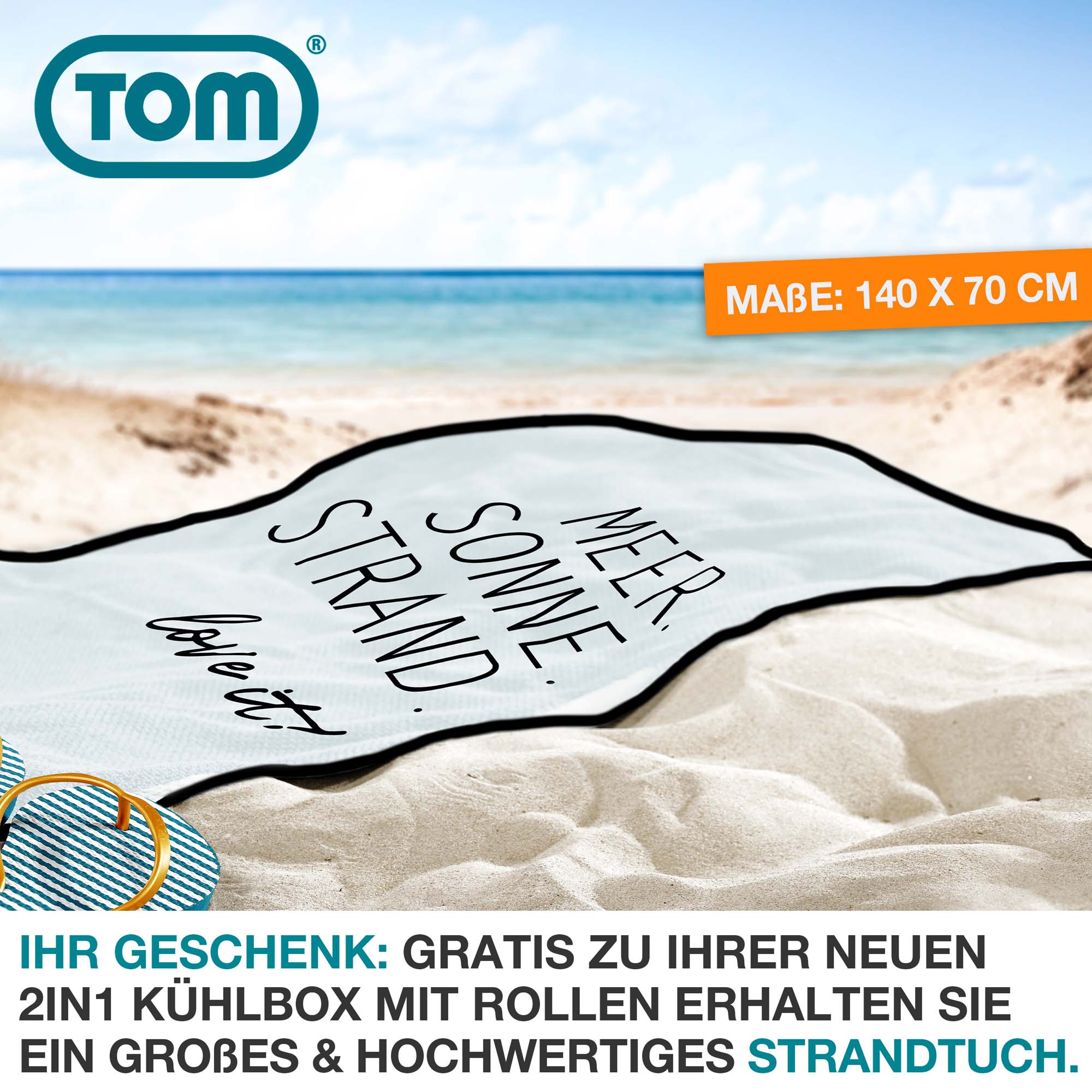 Kühlbox mit Gratis Strandtuch - 140 x 70 cm - Meer - Sonne - Strand - Strandbox grau