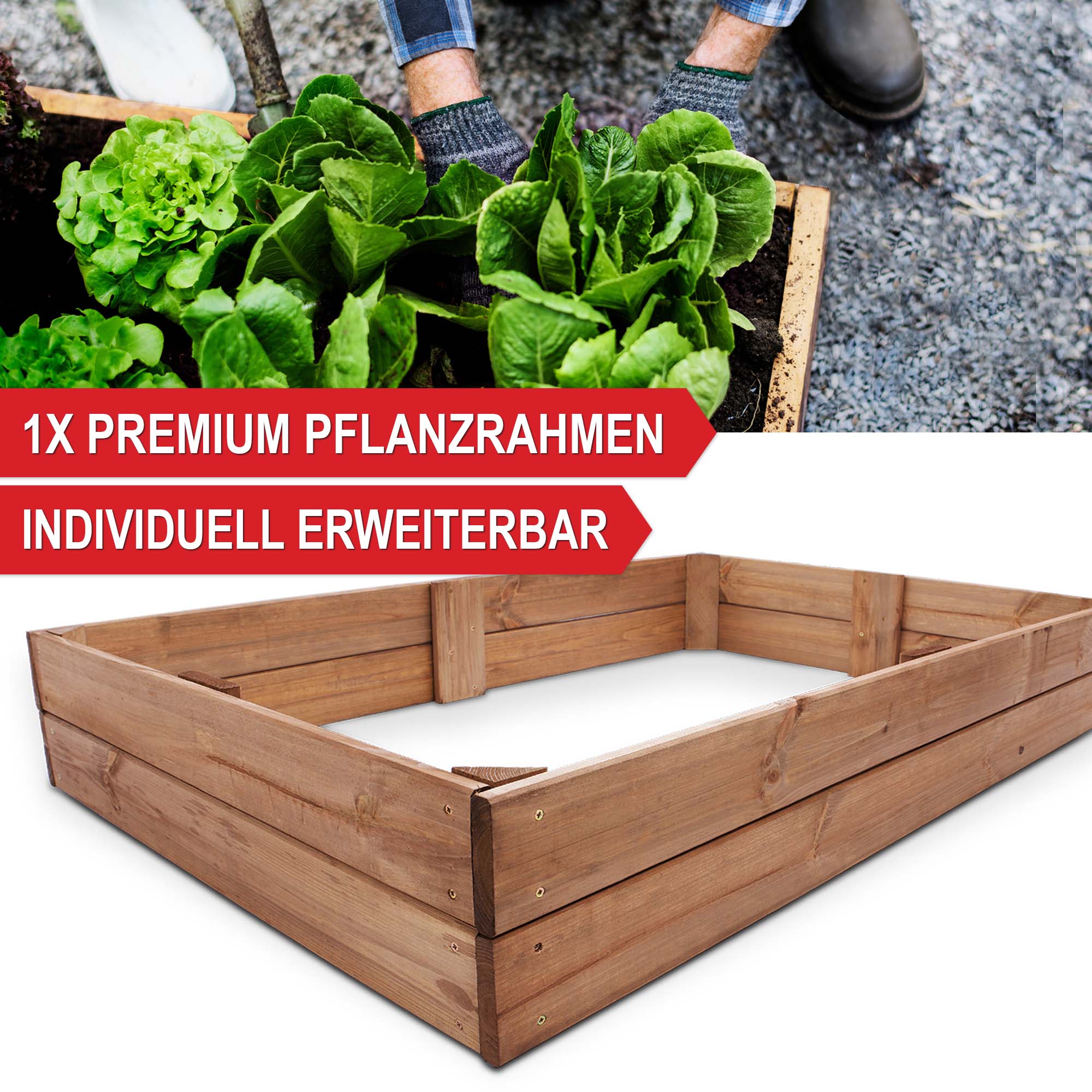 1x Premium Pflanzrahmen - individuell erweiterbar - Hochbeet - Pflanzkasten - Gartenbox - Anzuchtrahmen - Blumenrahmen - Gemüserahmen - Kräuterrahmen - Gartenrahmen - Pflanztreppe