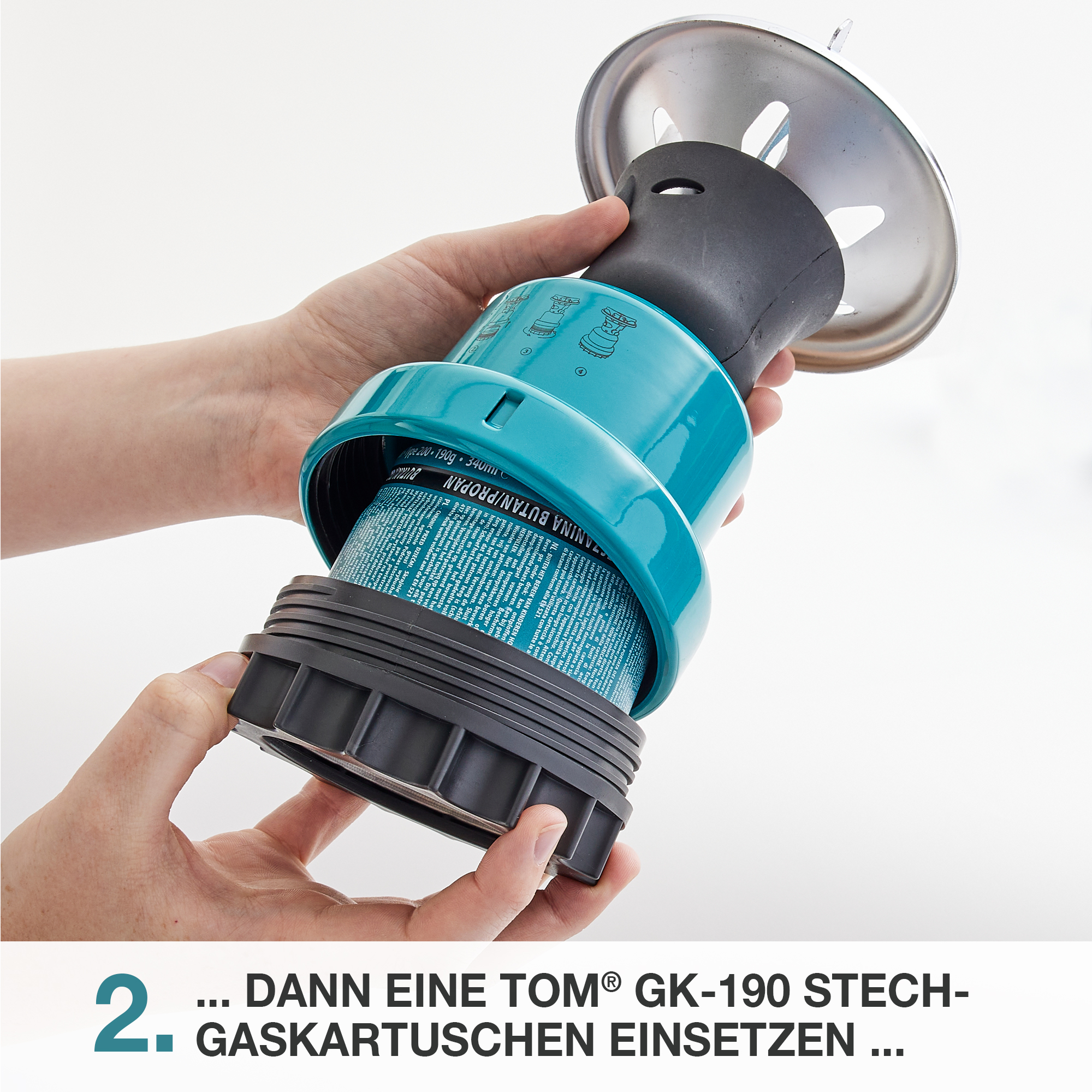 Einsetzen der Gaskartusche von TOM - GK-190 - Gasbrenner - Campingkocher