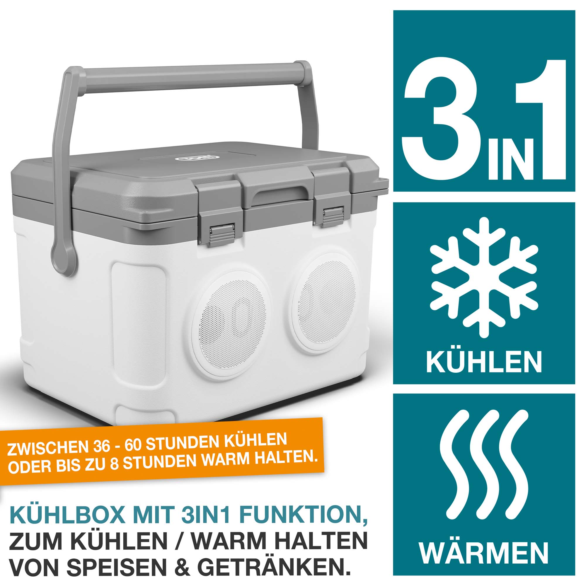 Kühlbox TOM schwarz – Mit der 3-in-1 Funktion können Speisen und Getränke bis zu 60 Stunden kühlen - Perfekt für Camping Outdoor-Aktivitäten und Reisen – Mobile Kühlbox – Warmhaltebox – Outdoor-Kühlgerät – Reise-Kühlbox