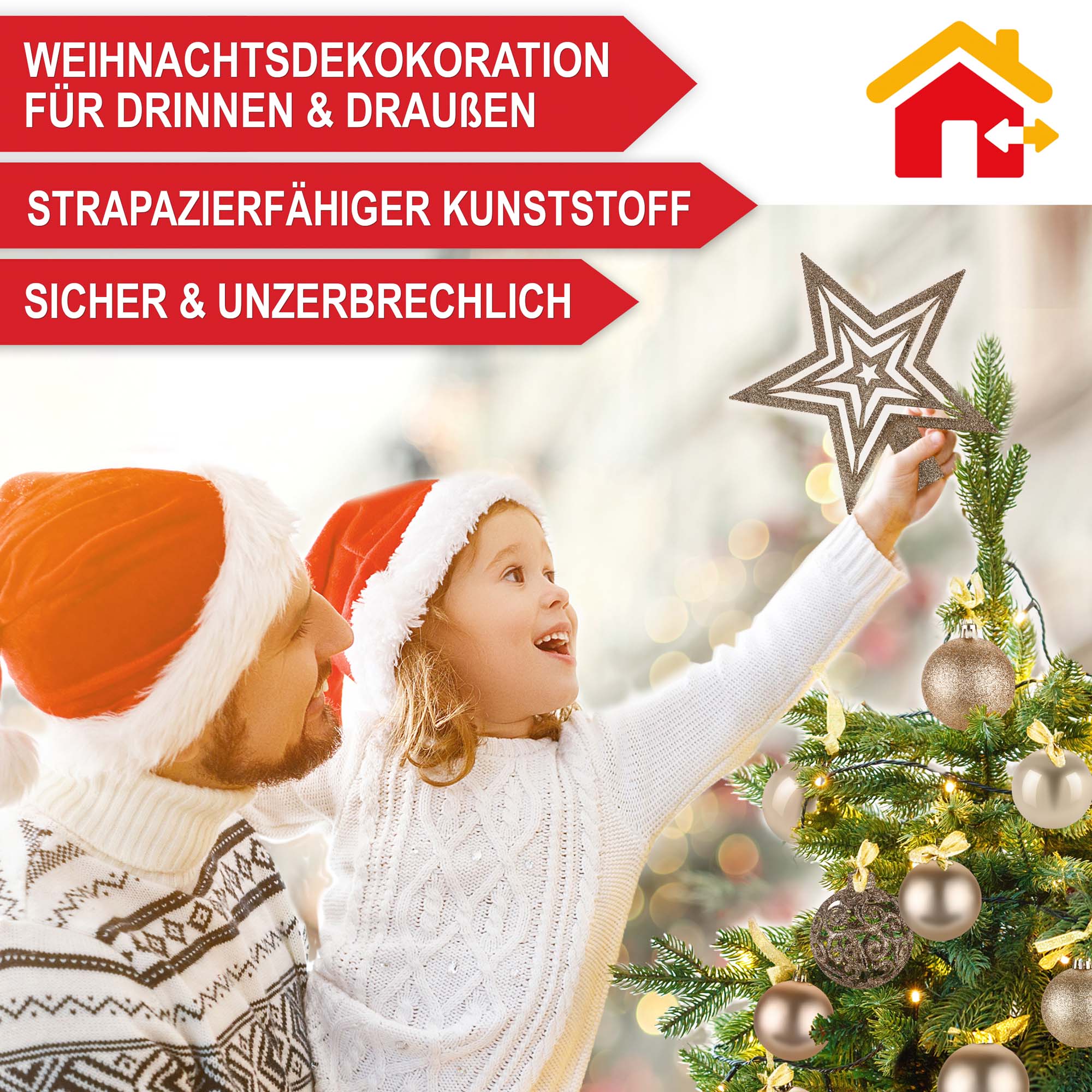 Weihnachts-dekoration aufhaengen sicher und unzerbrechlich champagner