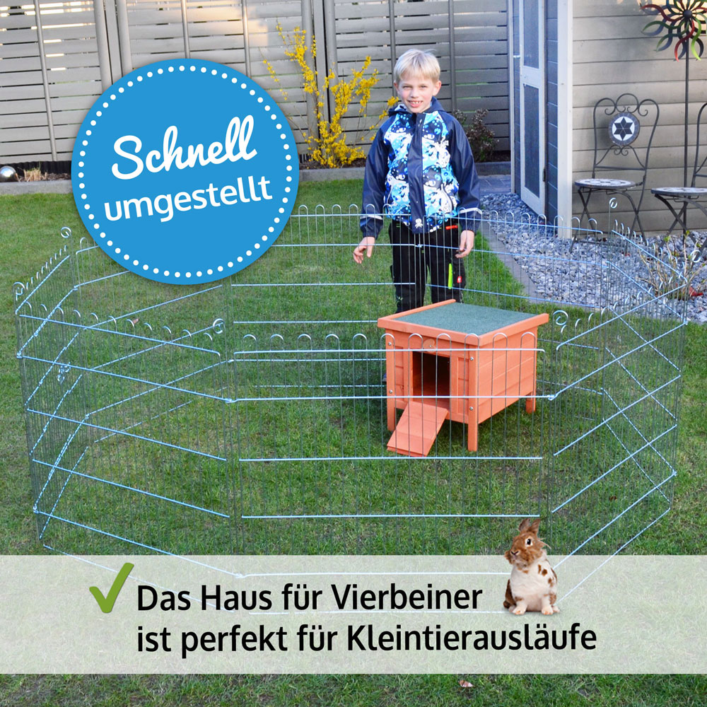 Das Hasenstall Mini Haus lässt sich schnell umstellen und ist perfekt geeignet für Kleintierausläufe