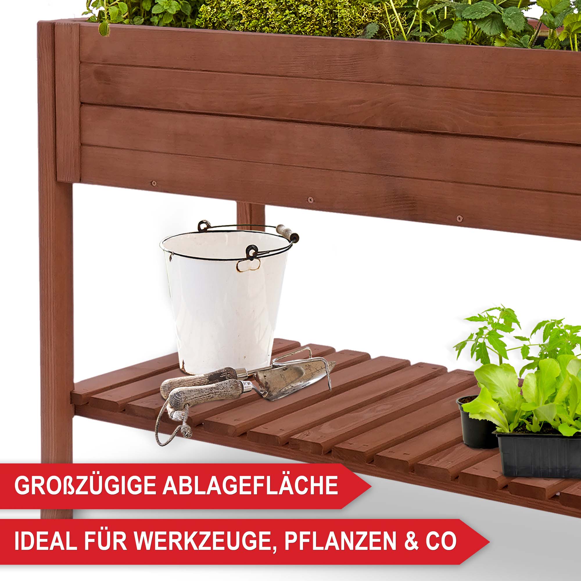  Pflanzentisch - großzügige Ablagefläche - ideal für Werkzeuge, Pflanzen - Gartenbank - Hochbeet - Blumenkasten