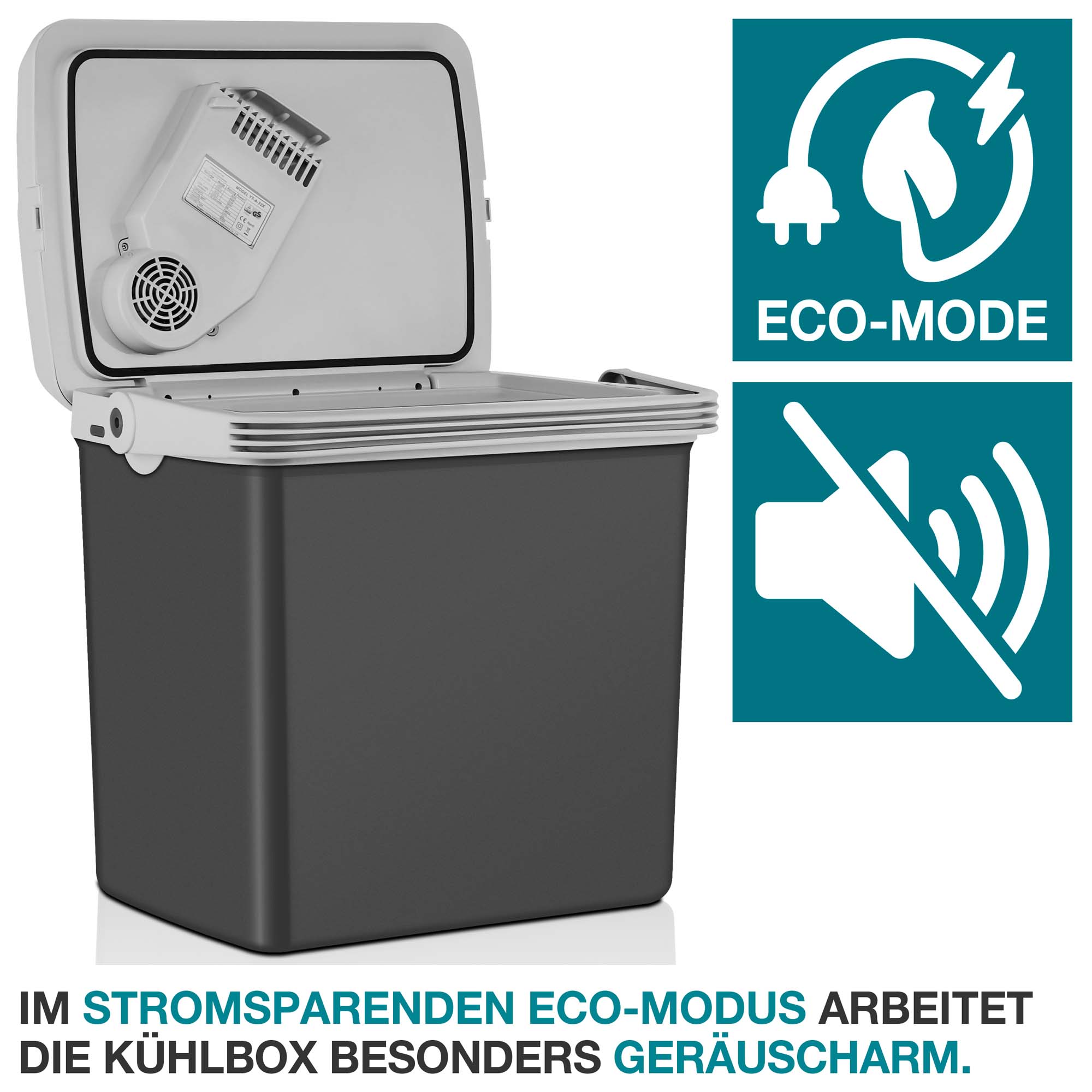 Kühlbox – Eco-Modus – Geräuscharme Kühlbox – Thermobox – Stromsparend – Getränkekühler – Geräuscharmer Betrieb – Speisenkühler – Eiskasten – Kühlbehälter – Warmhaltegerät – Kühltasche – 2-in-1 Kühler grau