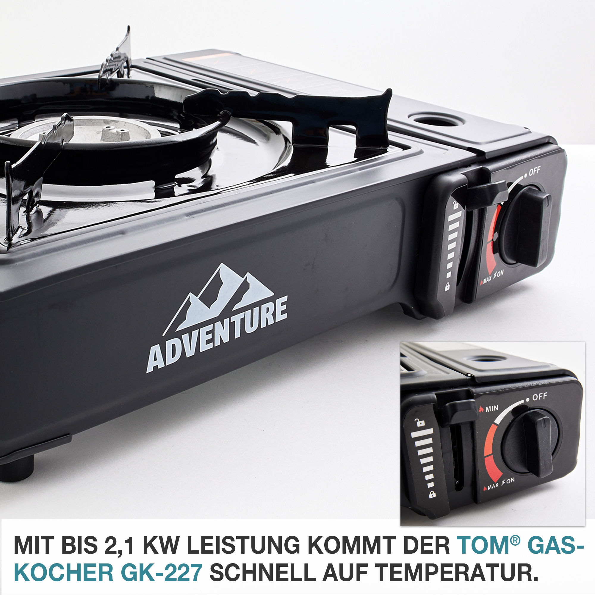 Campingkocher GK-227 - Mit bis zu 2,1 kW Leistung schnell auf Temperatur. Outdoor-Kocher – Gaskocher – Reise-Kochgerät – Camping Herd – Kochstation