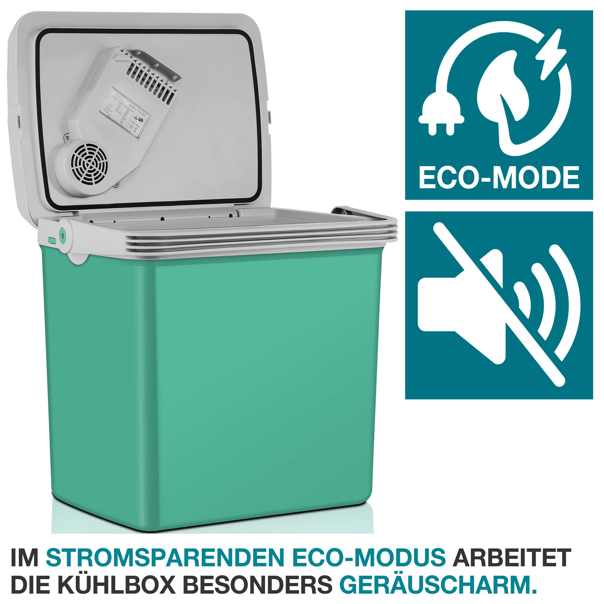 Kühlbox – Eco-Modus – Geräuscharme Kühlbox – Thermobox – Stromsparend – Getränkekühler – Geräuscharmer Betrieb – Speisenkühler – Eiskasten – Kühlbehälter – Warmhaltegerät – Kühltasche – 2-in-1 Kühler grün