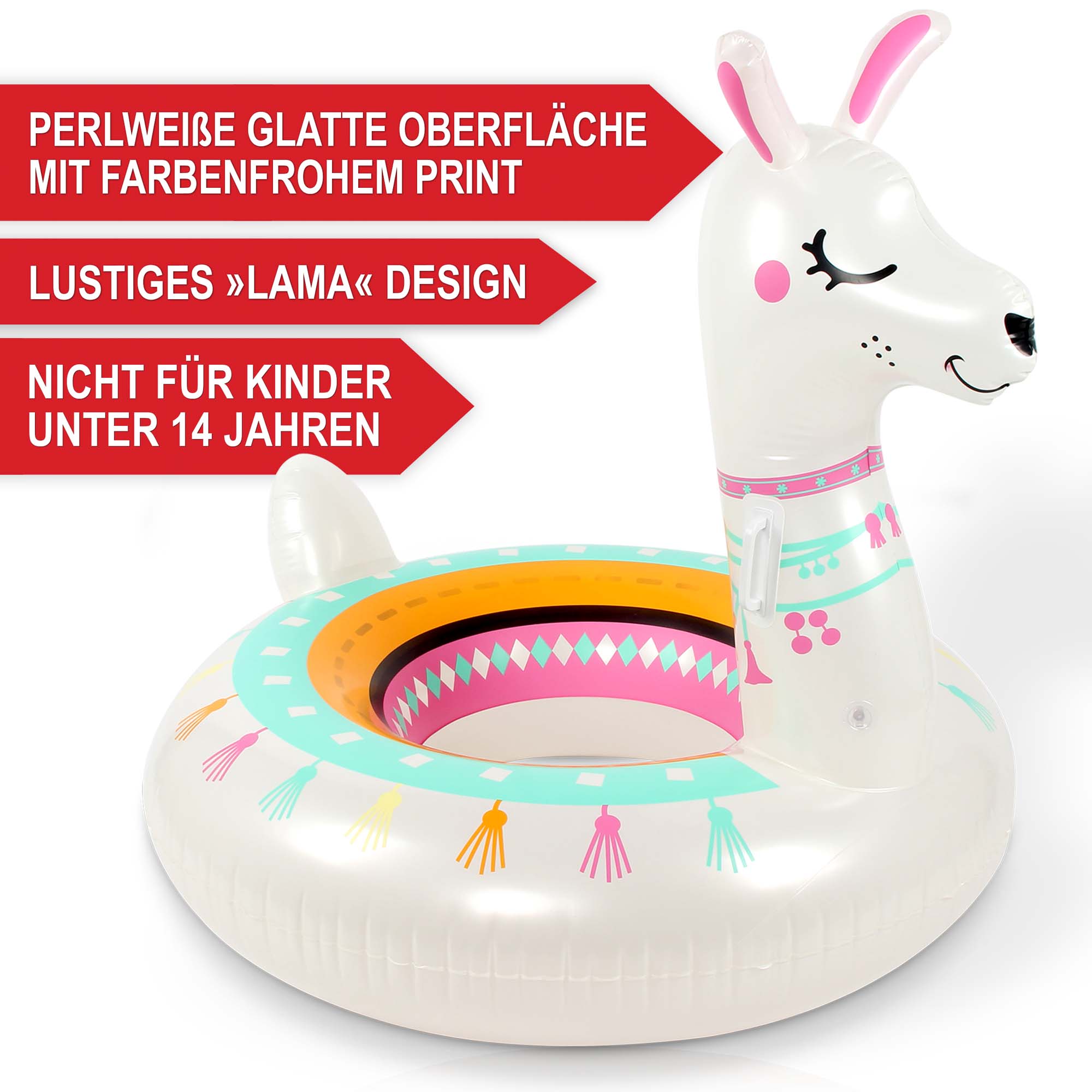 XXL Schwimmring Lama mit farbenfrohem Print nicht für Kinder unter 14 Jahren