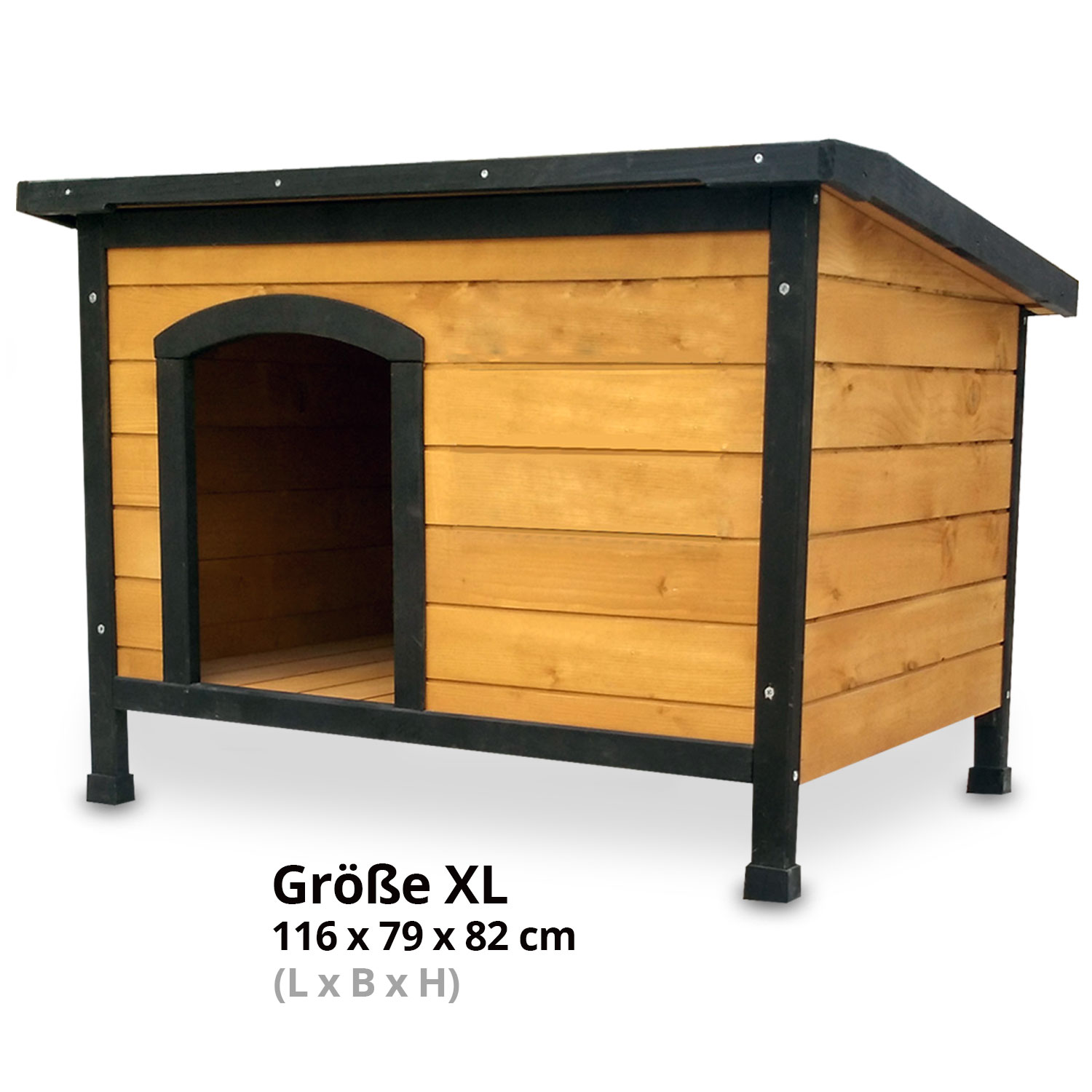 Die Hundehütte Carlo in Größe XL bietet mit ihren Maßen 116 x 79 x 82 cm L x B x H großzügigen Platz für große Hunde