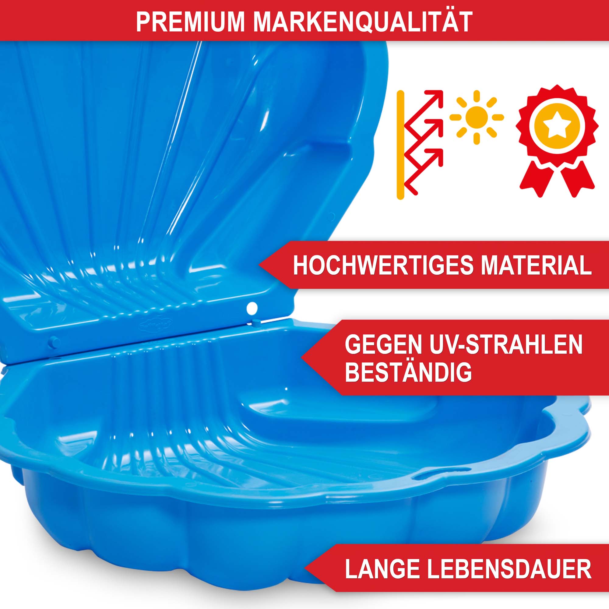 Premium Sandkasten blau - hochwertiges Material - UV-beständig - langlebig - Sandmuschel - Kinderspielzeug - Outdoor-Sandkasten - Gartenspielzeug - Spielmuschel - Kinder-Sandkasten - wetterfest