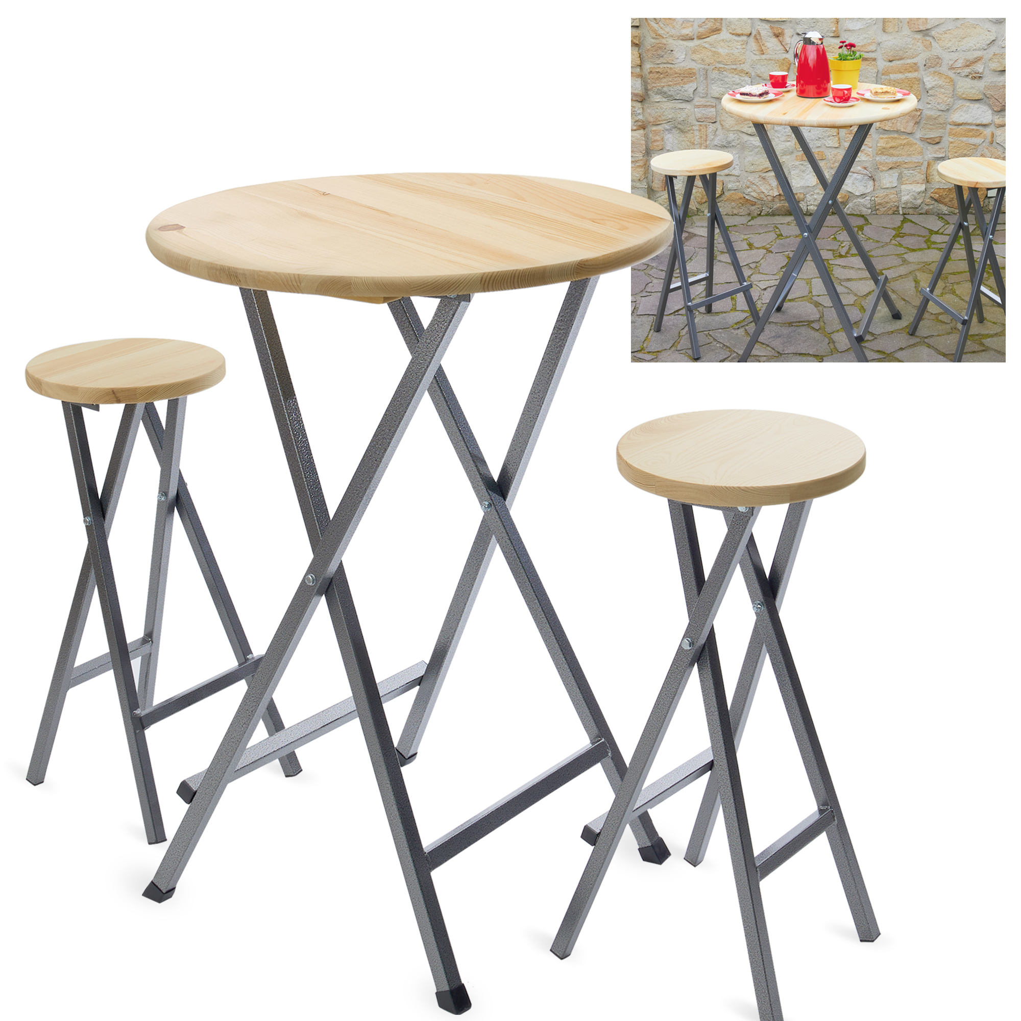 tehtisch Set mit Holzplatte - Bartisch-Set - Bistrotisch-Set - Klapptisch-Set - Partytisch-Set - Eventtisch-Set