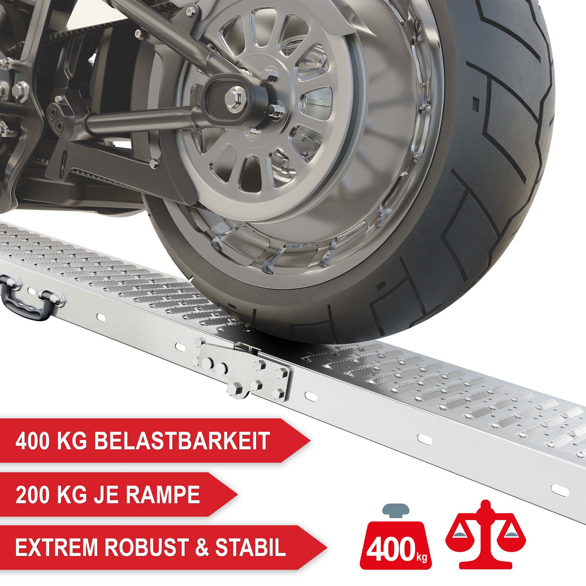 400 kg Belastbarkeit 200 kg je Rampe robust und stabil Auffahr-Rampe