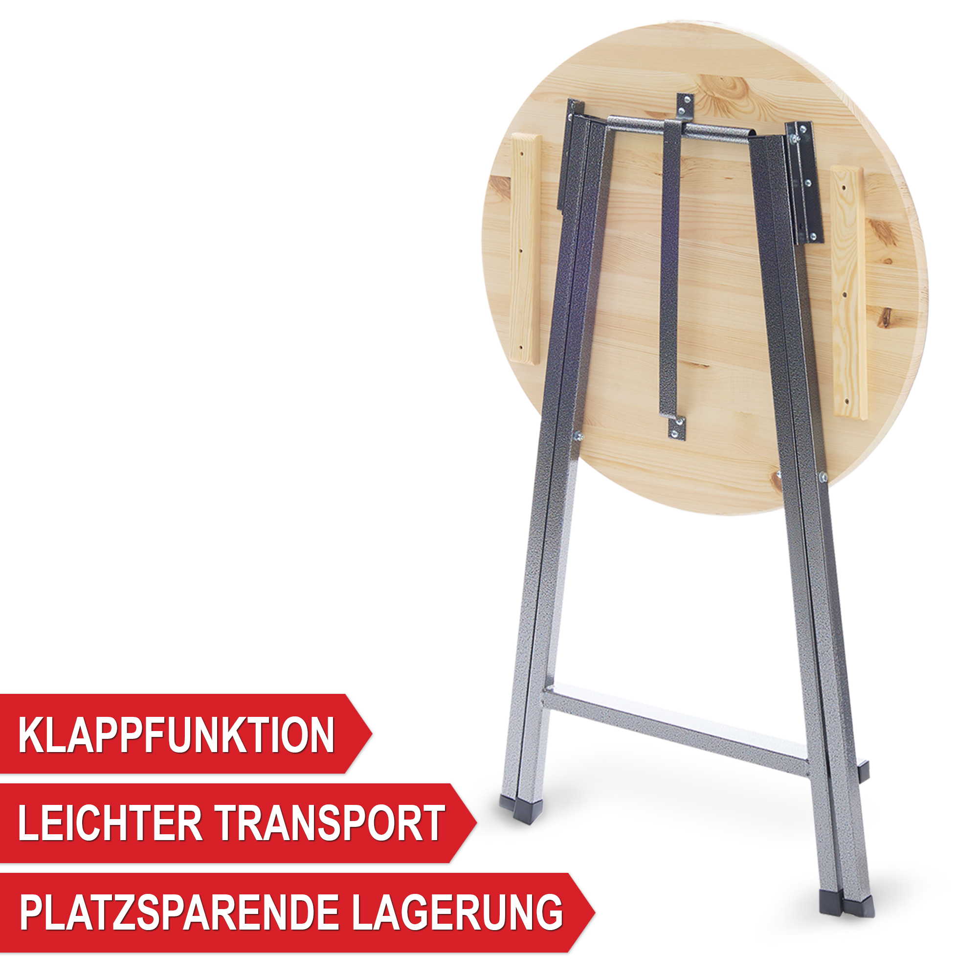 Stehtisch mit Holzplatte - Klappfunktion - leichter Transport - platzsparende Lagerung - Bartisch - Partytisch - Hochtisch