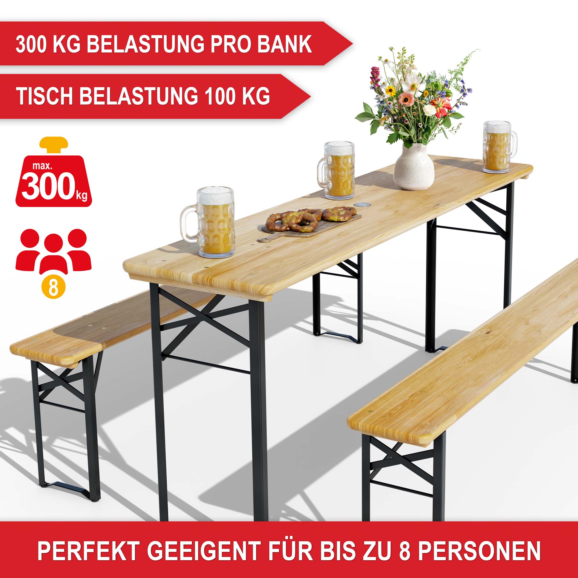 300 kg Belastung pro Bank 100 kg Tisch Belastung Bierzeltgarnitur Bavaria fuer 8 Personen