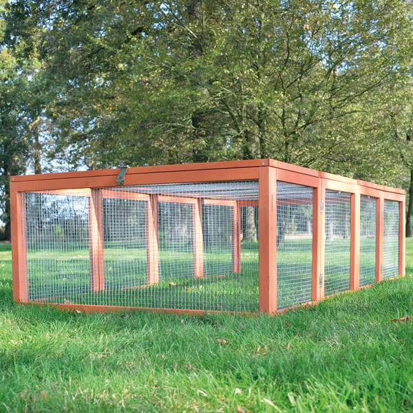 Auslaufgehege Rabbit Run in Braun komplett geschlossen bietet sicheren Schutz und großzügigen Auslauf für Kleintiere im Freien