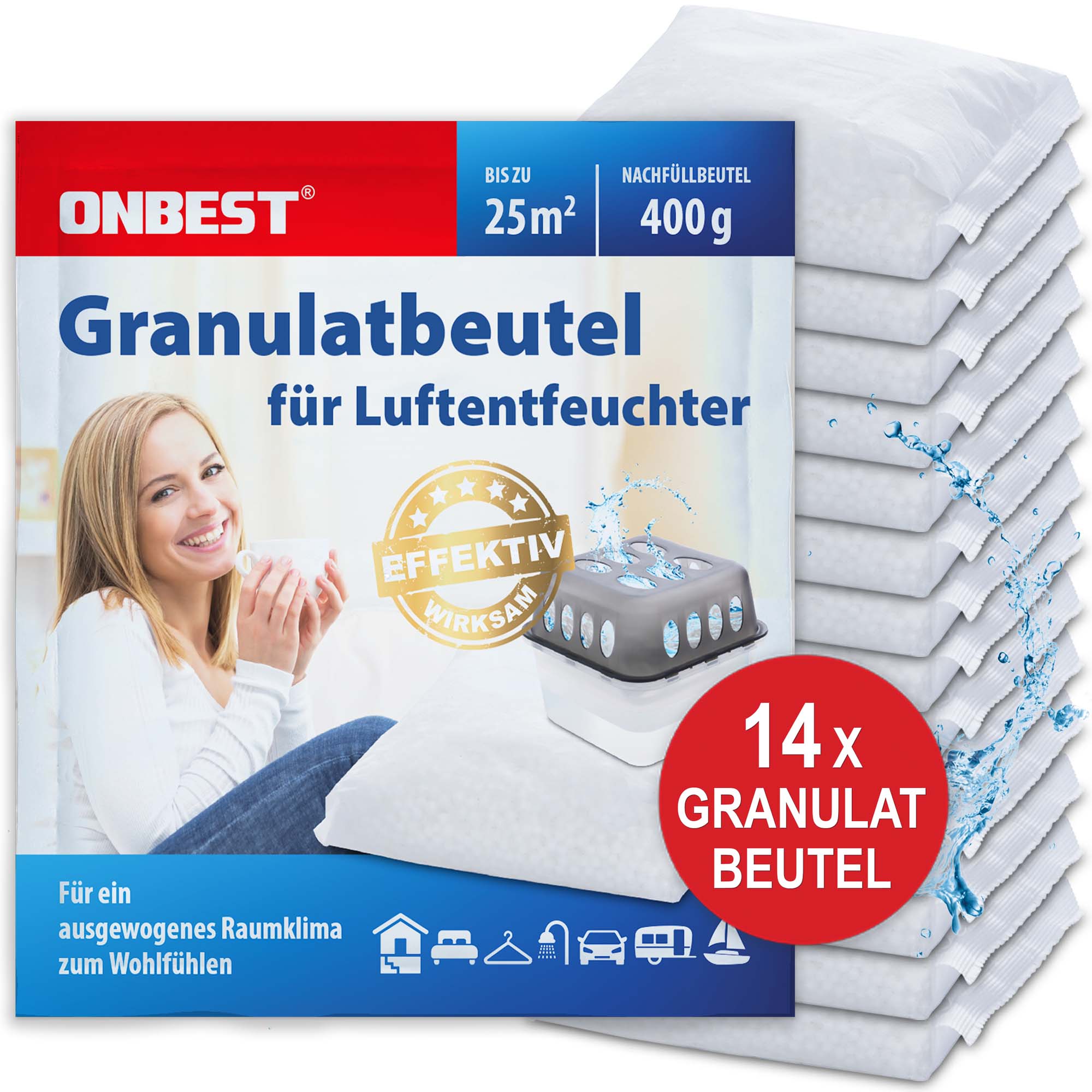 Granulatbeutel für Luftentfeuchter - Set mit 14 Granulatbeuteln - Für ein ausgewogenes Raumklima - Effizient und wirksam - Granulat Luftentfeuchter - Feuchtigkeitsabsorber - Lufttrockner - Raumentfeuchter - Feuchtigkeitsregler - Entfeuchter.