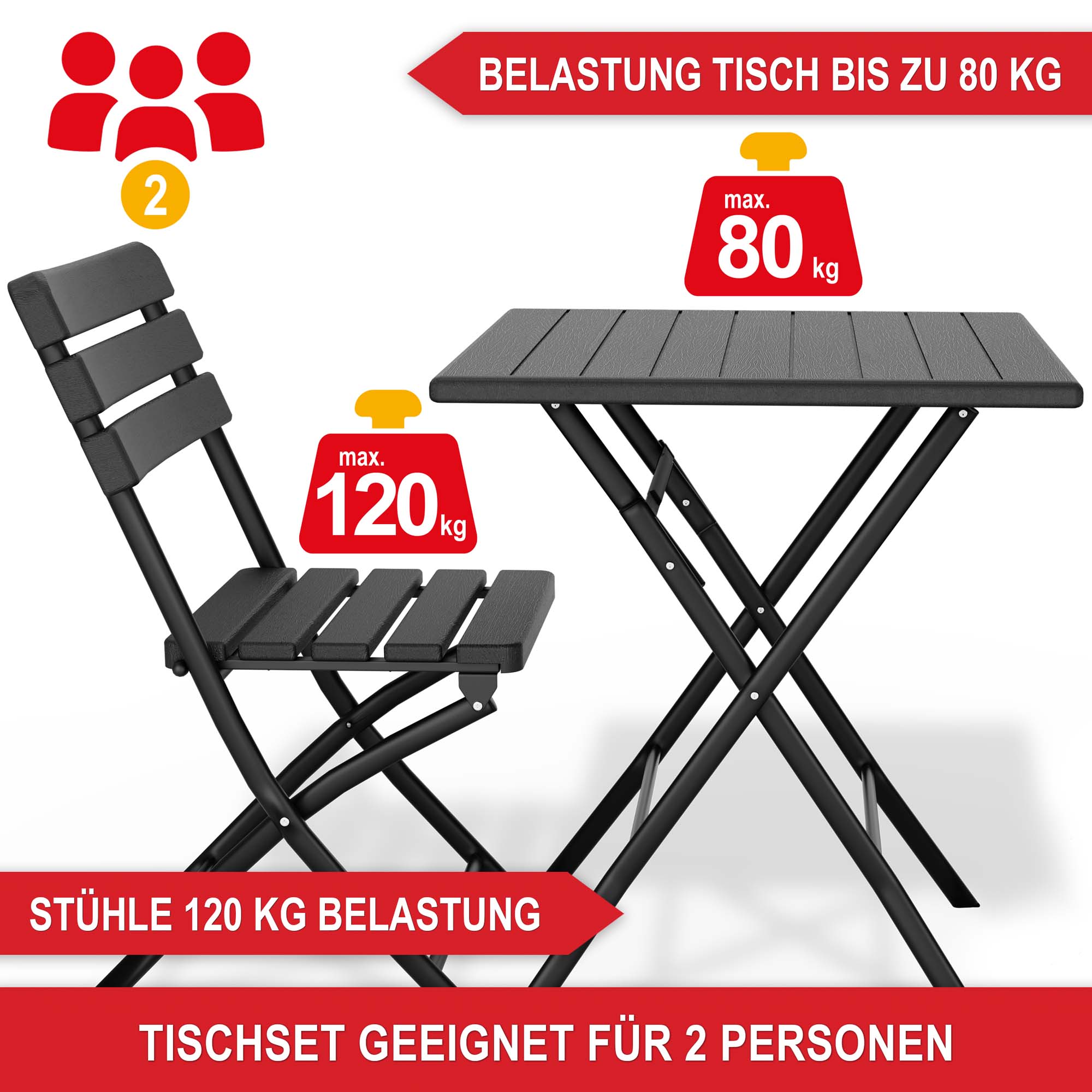 Tisch Belastung 80 Kg Stuhl Belastung 120 Kg Balkonset Woody fuer 2 Personen