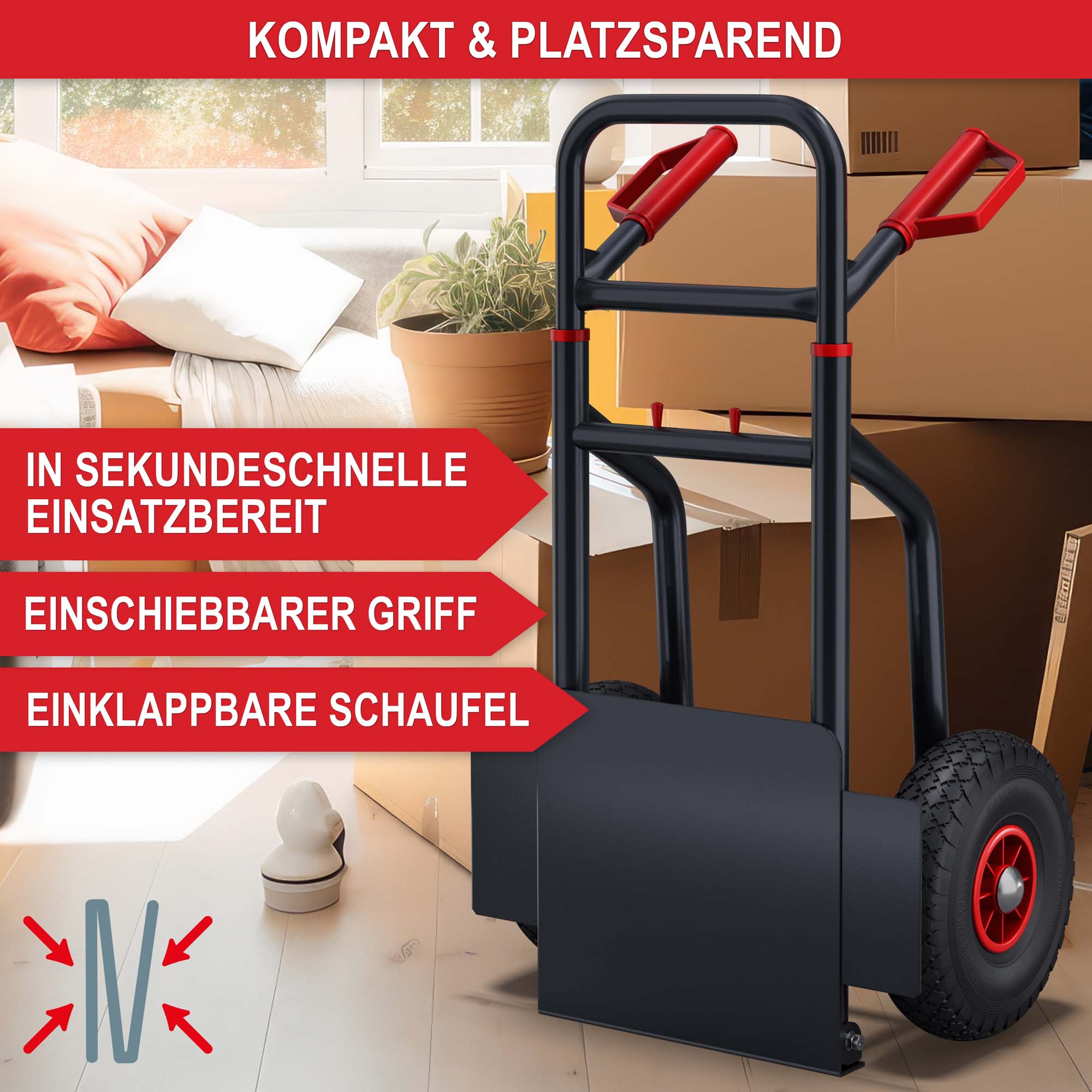 Sack Karre mit einklappbarer Schaufel für maximale Flexibilität