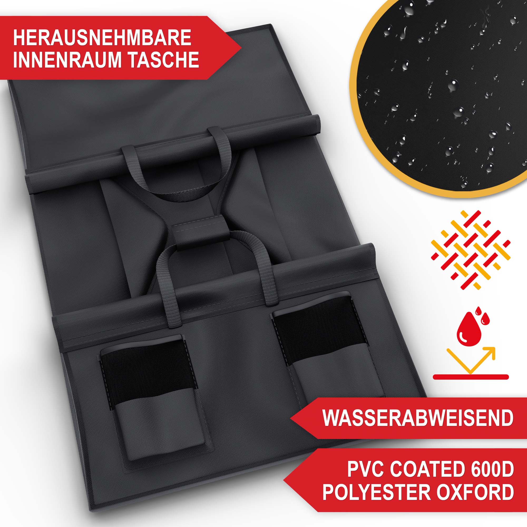 Bollerwagen Schwarz mit herausnehmbarer Innenraum Tasche wasserabweisend aus Polyester Oxford Material