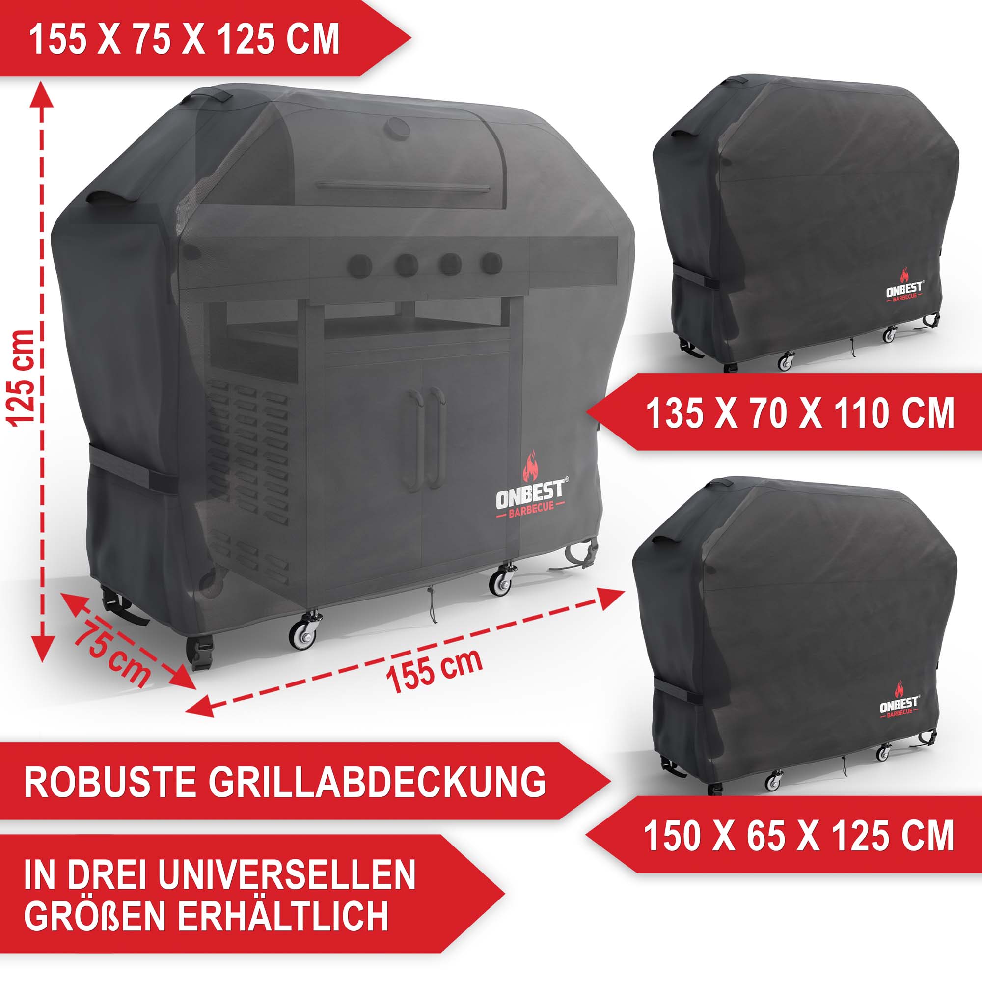 Universelle Grillabdeckung erhaeltlich in 155 x 75 x 125 cm robust und langlebig