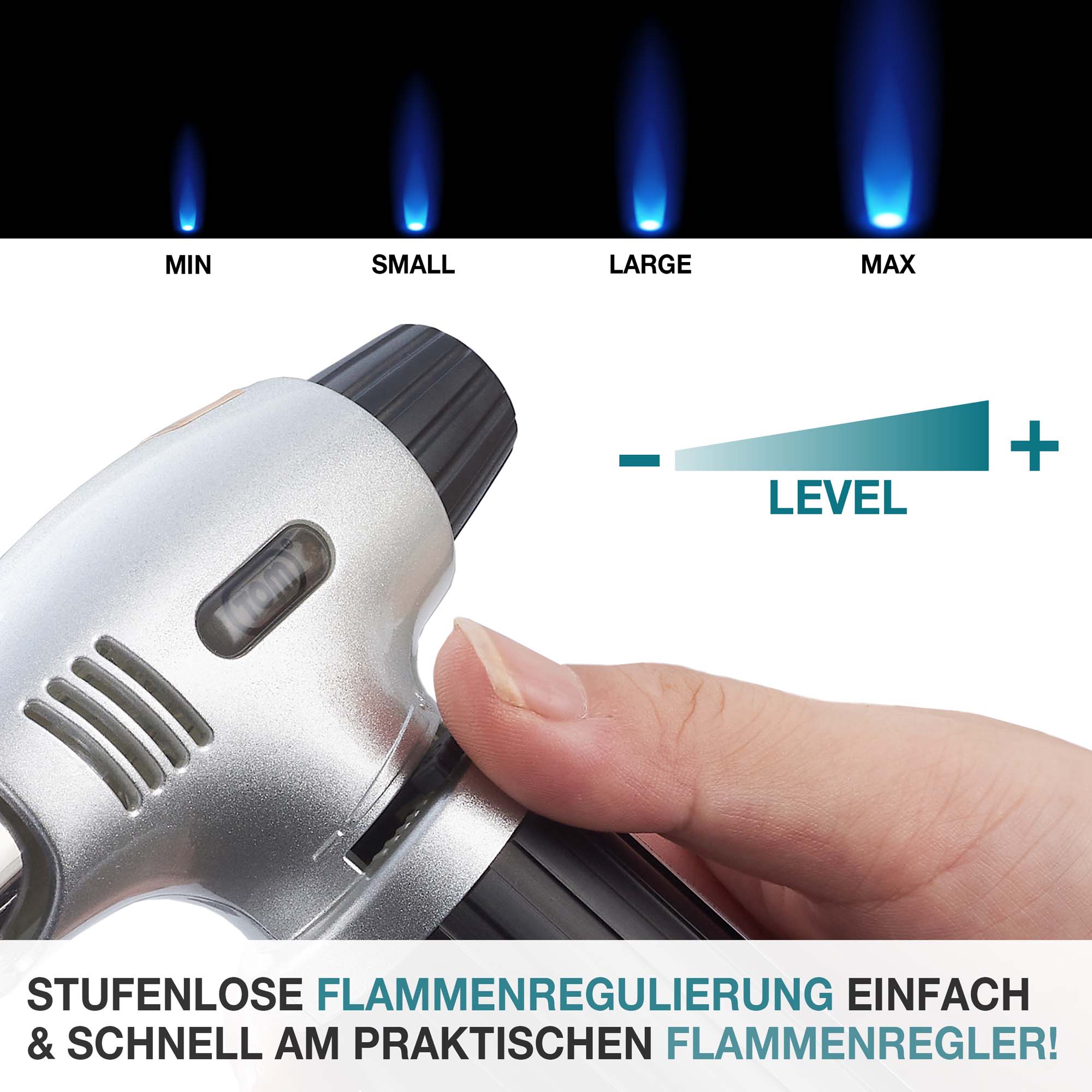 Stufenlose Flammenregulierung einfach und schnell am praktischen Flammenregler