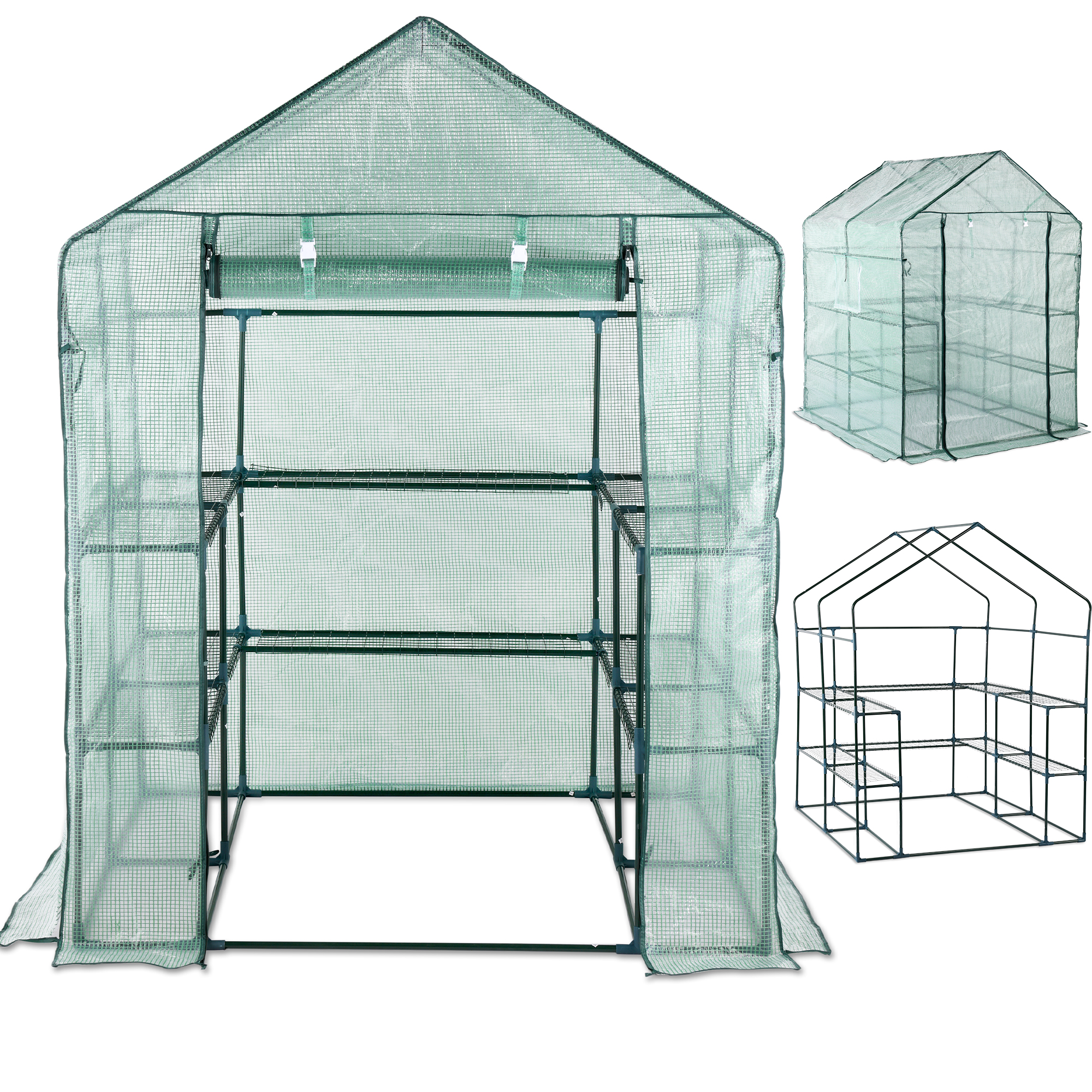 Anzucht-Gewächshaus – Treibhaus – Gartenhaus – Pflanzenhaus – Frühbeet – Ideal zum Abstellen von Topfpflanzen – Stabiles Pflanzregal mit drei Gitterablagen