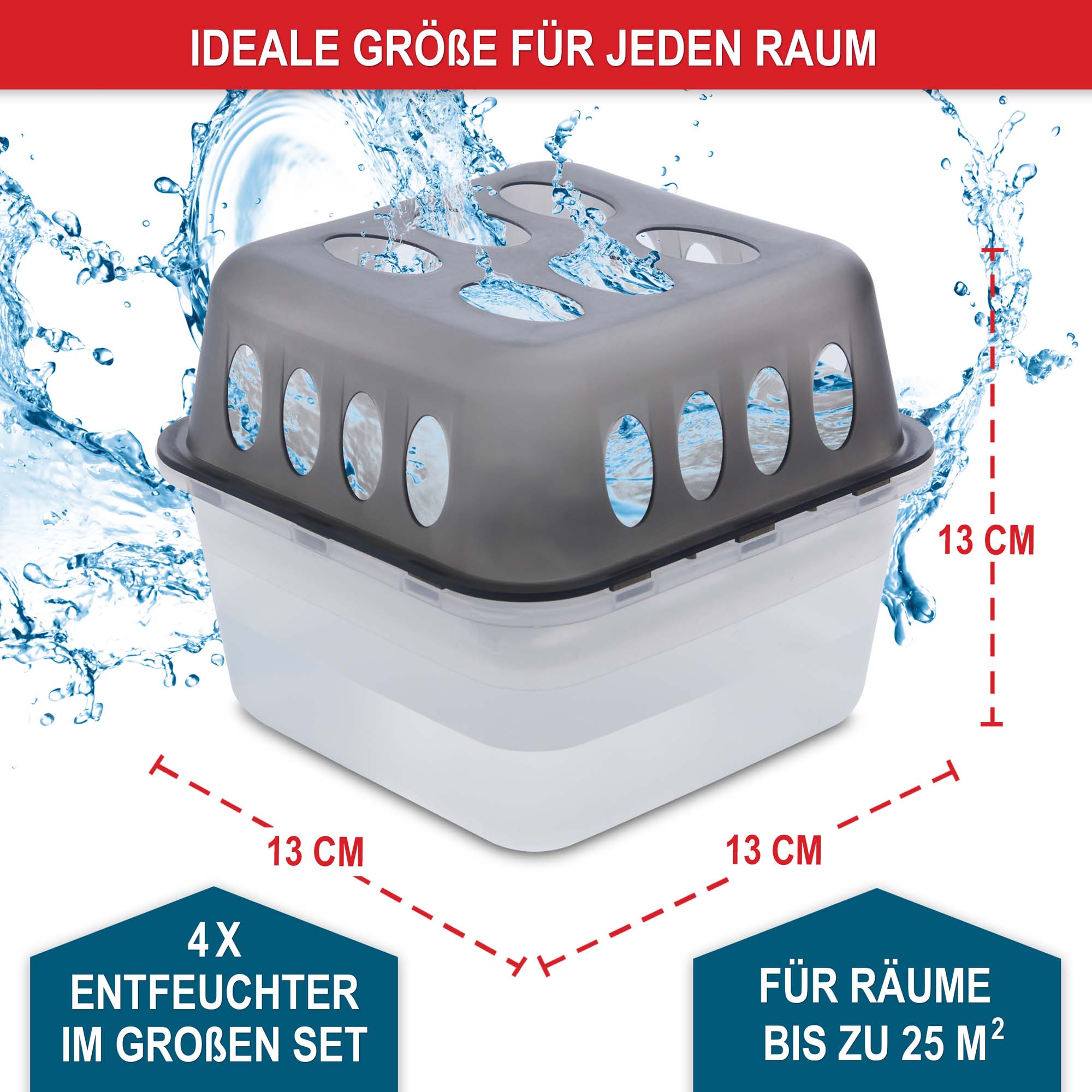 Luftentfeuchter für Räume bis zu 25 qm 4x Entfeuchter im großen Set kompakte Größe 13 cm x 13 cm x 13 cm - Luftentfeuchter Feuchtigkeitsabsorber Lufttrockner Raumentfeuchter Feuchtigkeitsregler