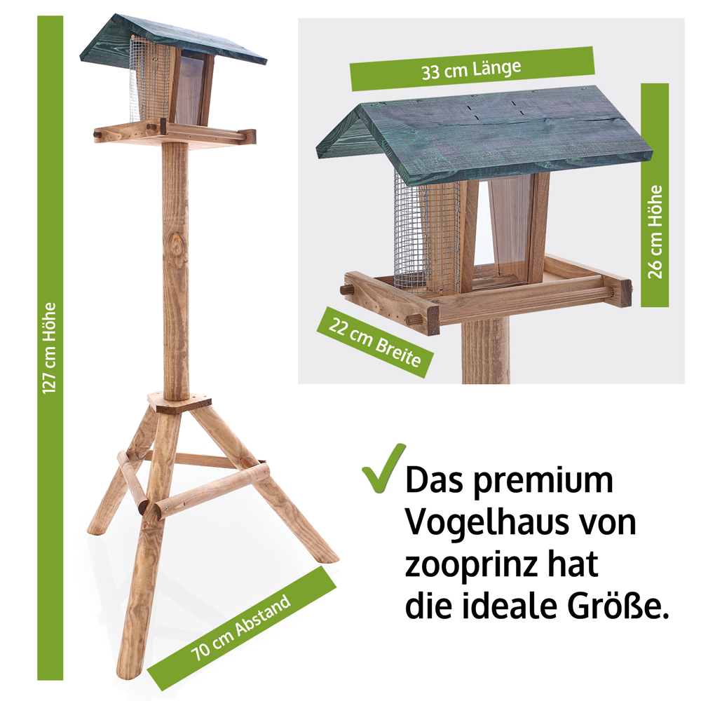 Das Premium Vogelhaus von zooprinz hat die ideale Größe um Vögeln ausreichend Platz und Futter zu bieten