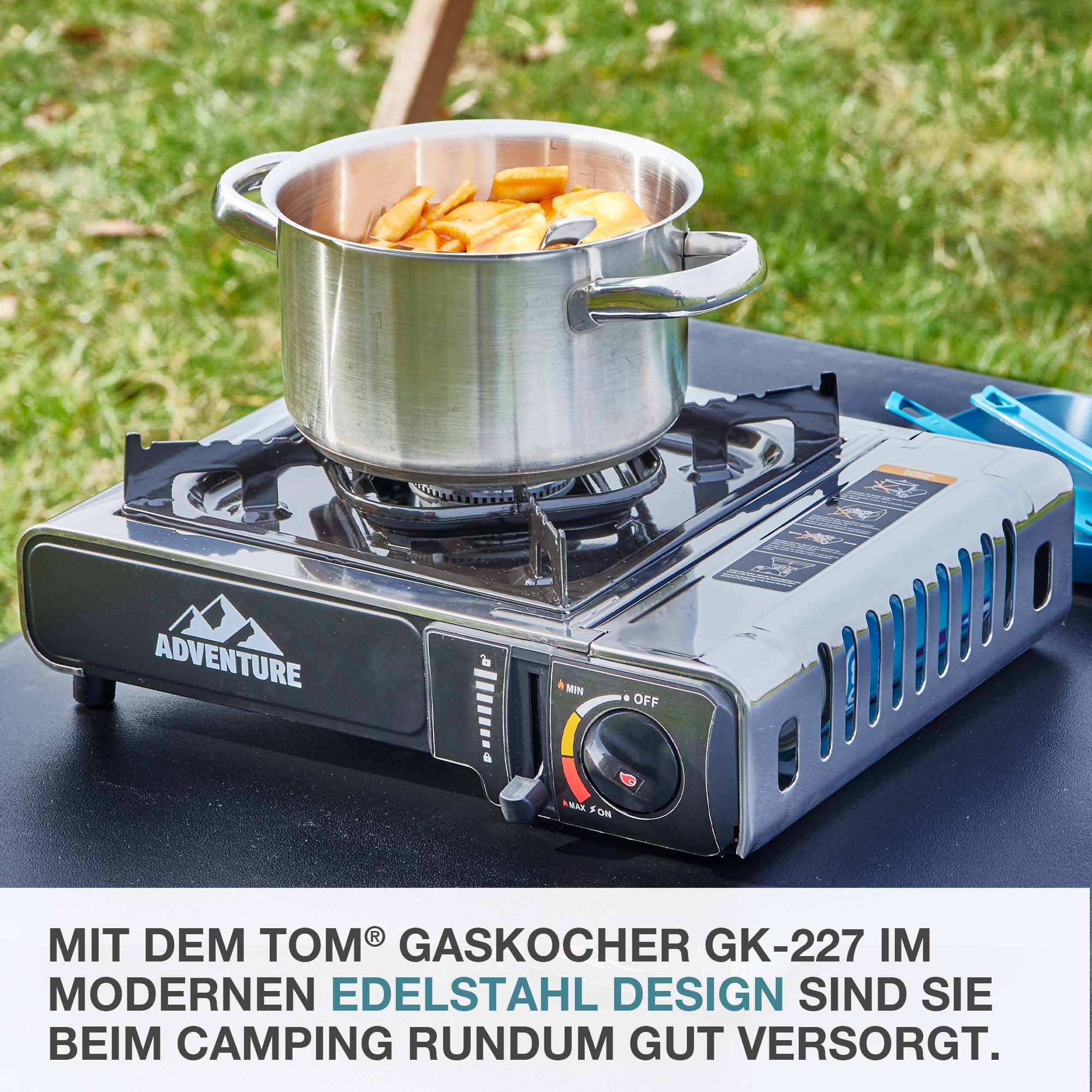 Gaskocher mit modernen Edelstahl Design - ideal für Camping und Outdoor - Campingkocher