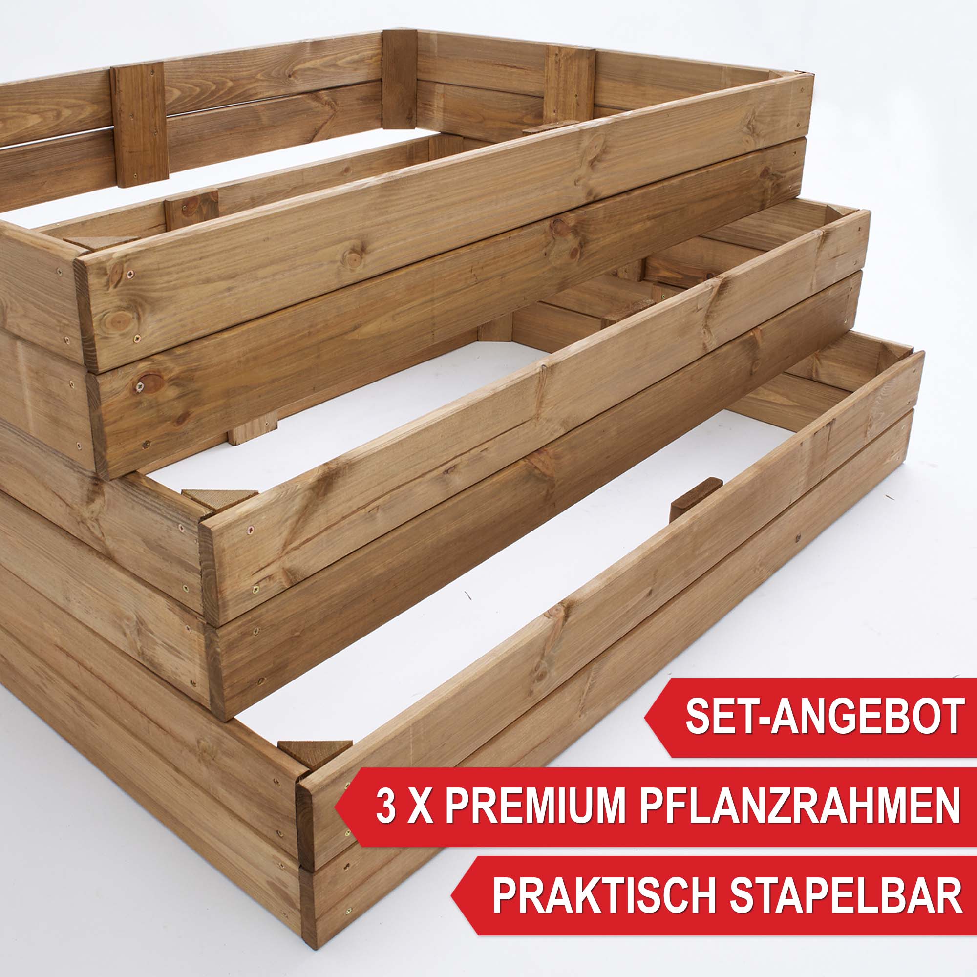 Set-Angebot - 3 x Premium Pflanzrahmen - praktisch stapelbar - Pflanztreppe - Hochbeet - Gartenrahmen - Pflanzkasten - Gartenbox - Anzuchtrahmen - Blumenrahmen - Gemüserahmen - Kräuterrahmen