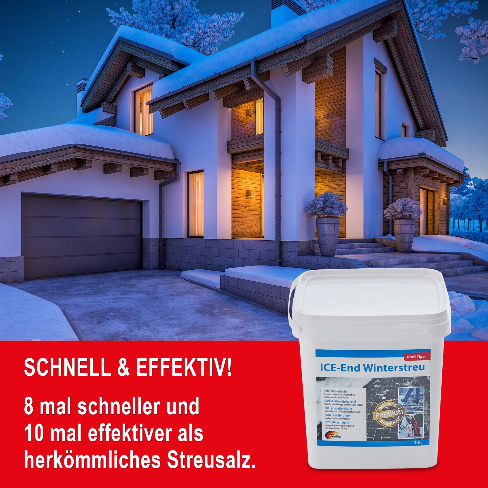 Winterstreu - Schnell & effektiv! - 8 mal schneller und 10 mal effektiver als herkömmliches Streusalz - Streumittel - Enteisungsmittel - Streusalzalternative - Streu - Winter - Salz