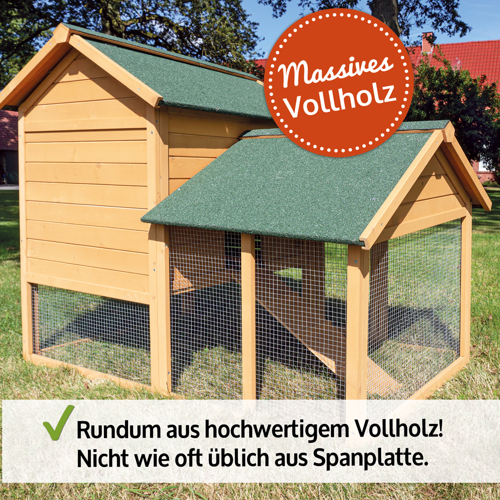 Kaninchenstall Hasenfarm aus massivem Vollholz gefertigt langlebig und robust nicht aus Spanplatte für optimale Stabilität und Schutz im Garten