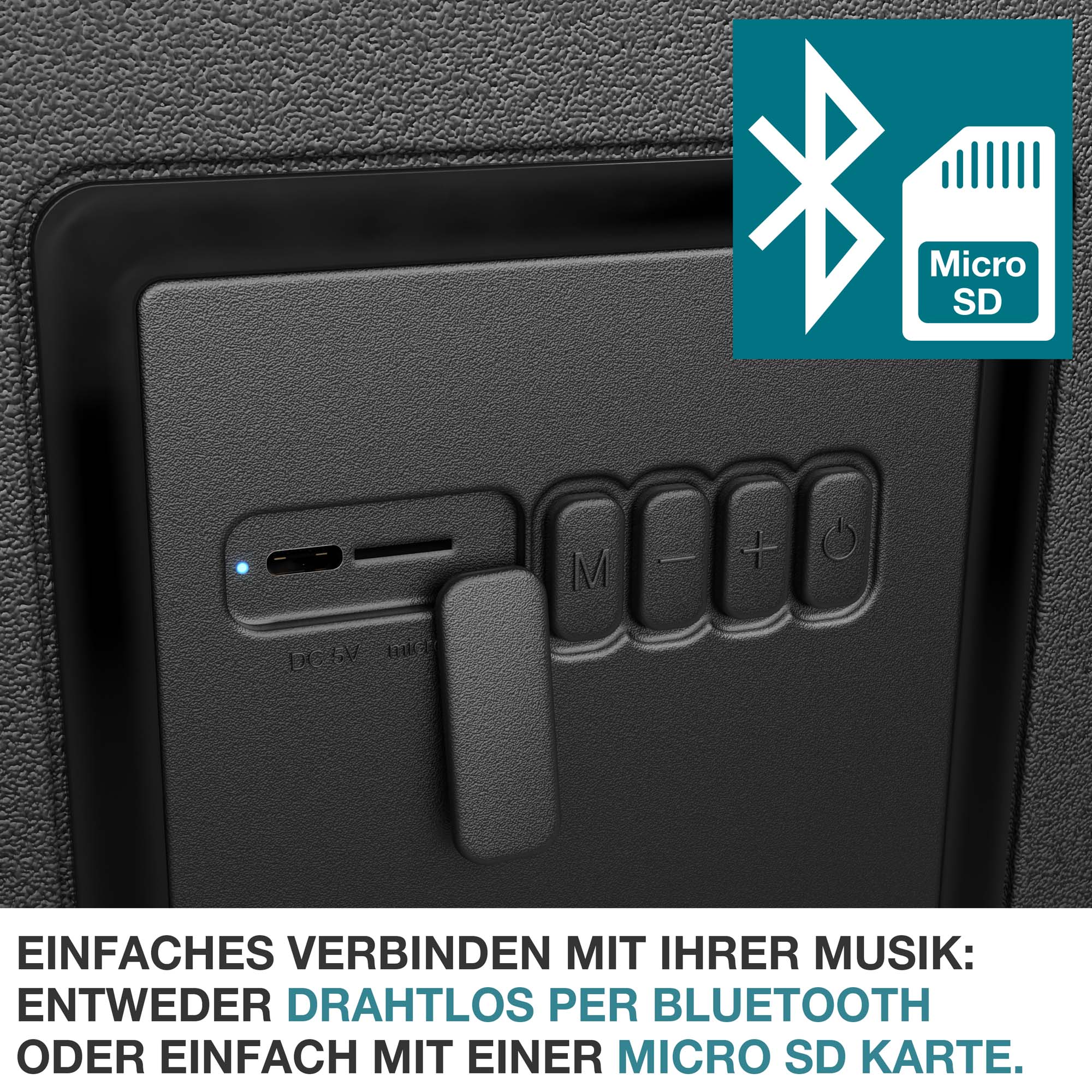 Musikkühlbox Schwarz - Bluetooth und Micro SD – Einfaches Verbinden Ihrer Musik – Drahtlos über Bluetooth oder Micro SD Karte – Ideal für Outdoor und Reisen