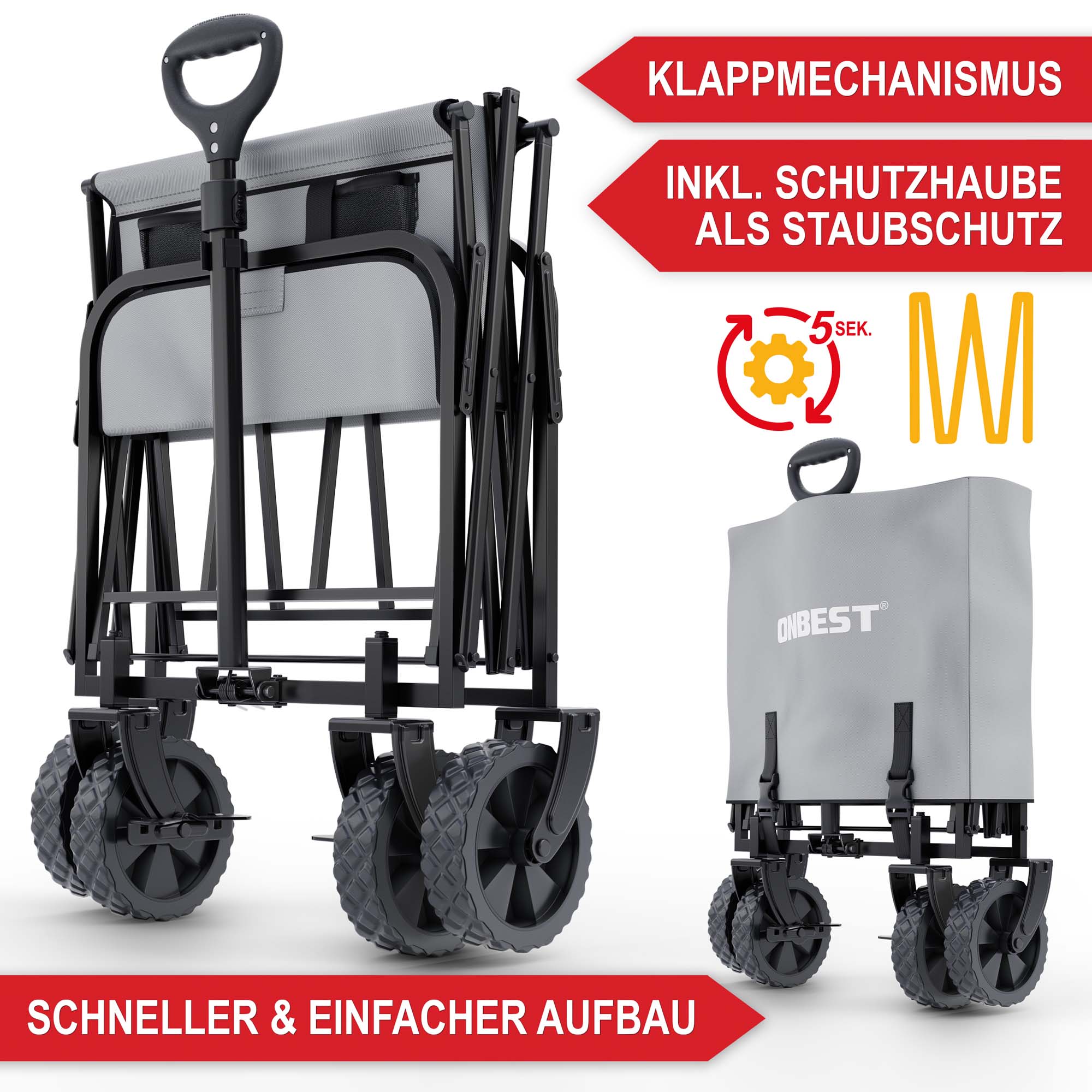 Bollerwagen Grau Klappmechanismus inklusive Staubschutz