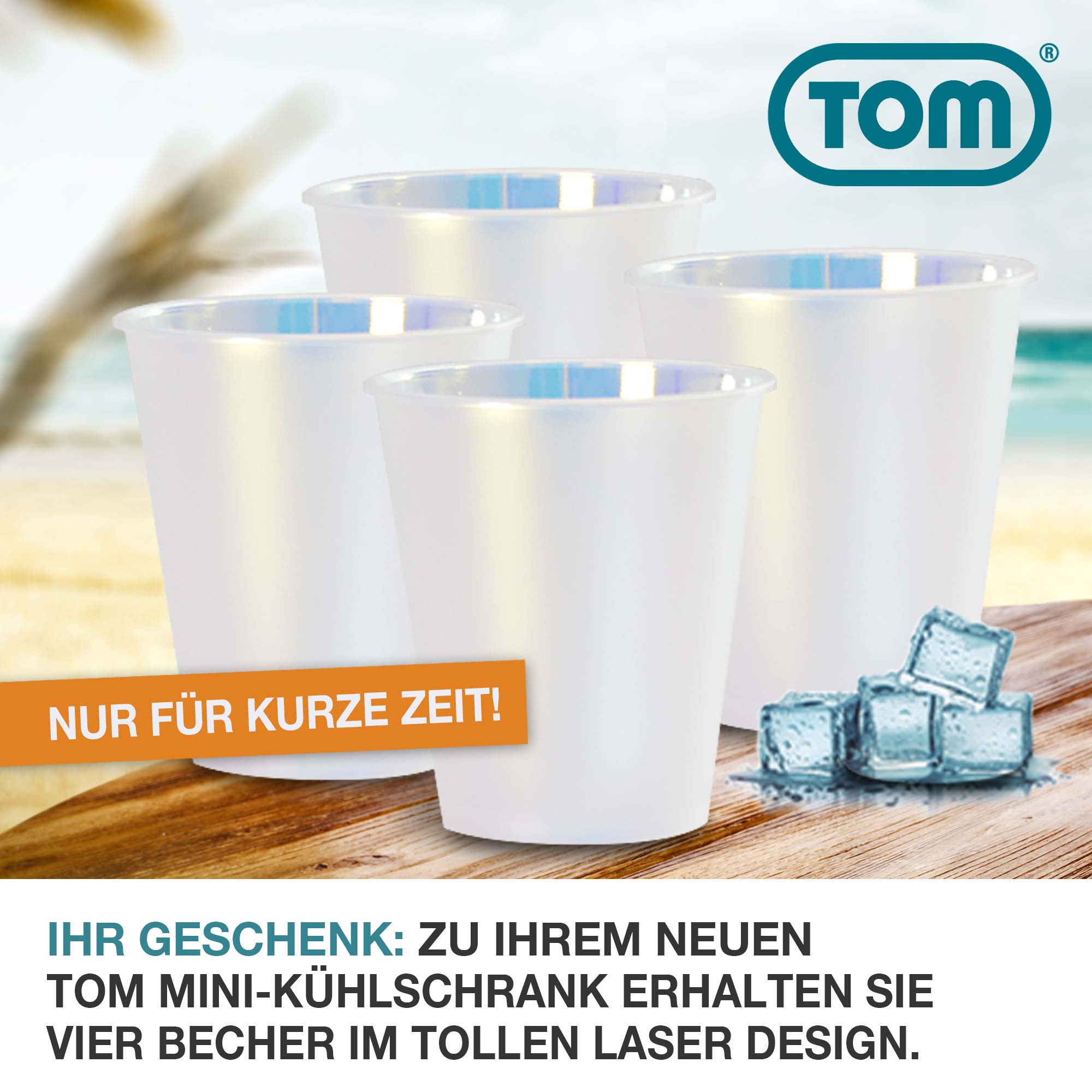 Vier Becher im Laser-Design als Geschenk beim Kauf des Mini-Kühlschranks Gruen nur für kurze Zeit verfügbar