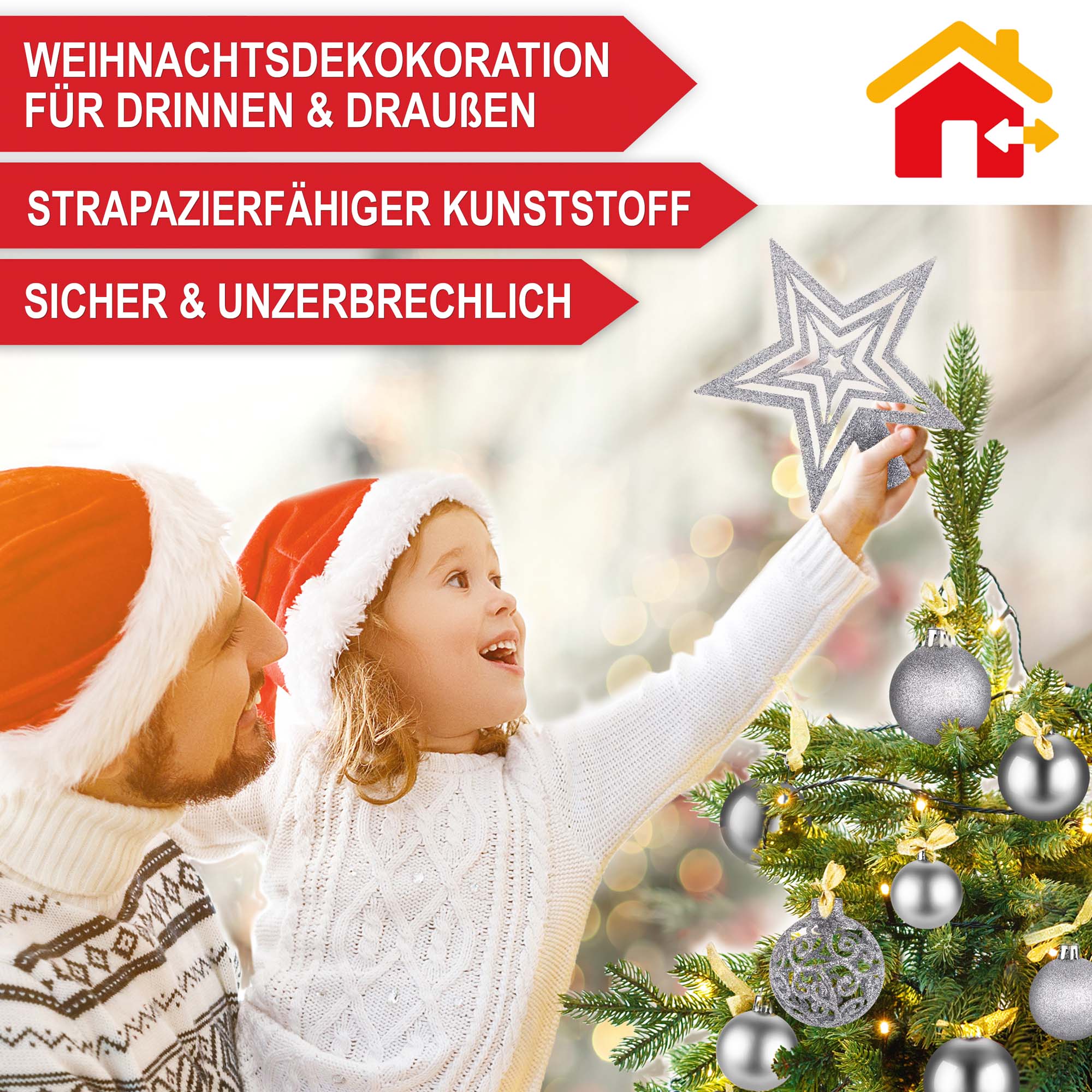 Weihnachts-Dekoration aufhaengen silber