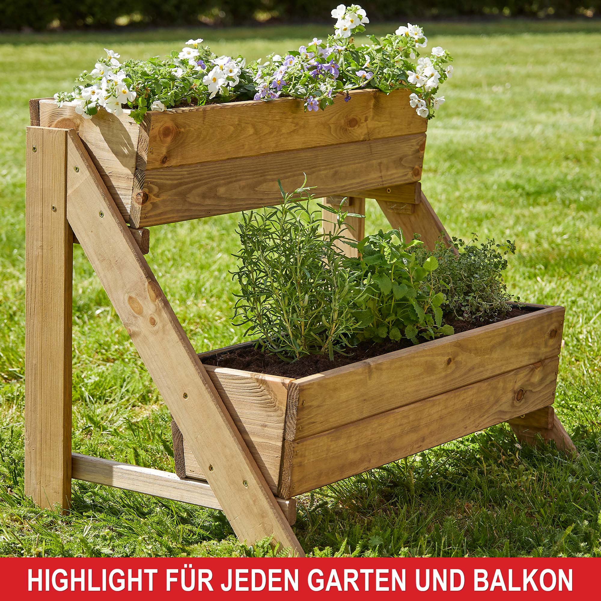 Highlight für jeden Garten und Balkon - Pflanzkasten - Blumenbox - Kräuterbeet - Balkonpflanzkasten - Pflanzbehälter - Pflanzenbox - Gartenbehälter - Holzpflanzkasten - Blumenkasten - Pflanztreppe