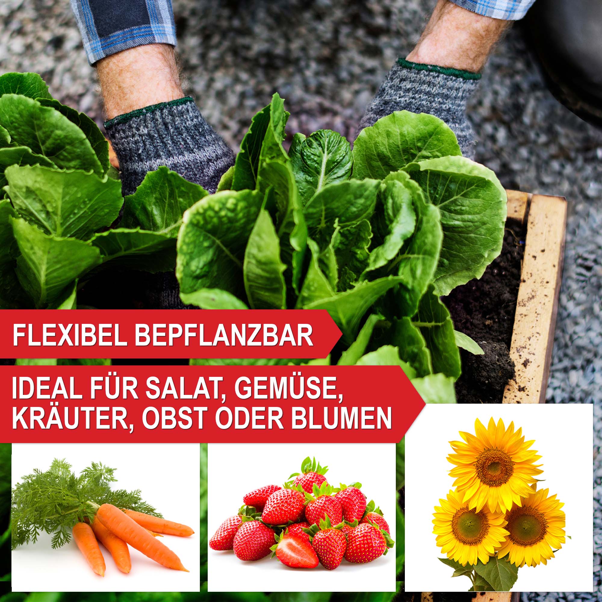 Flexibel bepflanzbar - ideal für Salat Gemüse Kräuter Obst oder Blumen - Hochbeet - Pflanzkasten - Gartenbox - Anzuchtrahmen - Blumenrahmen - Gemüserahmen - Kräuterrahmen - Gartenrahmen - Pflanztreppe