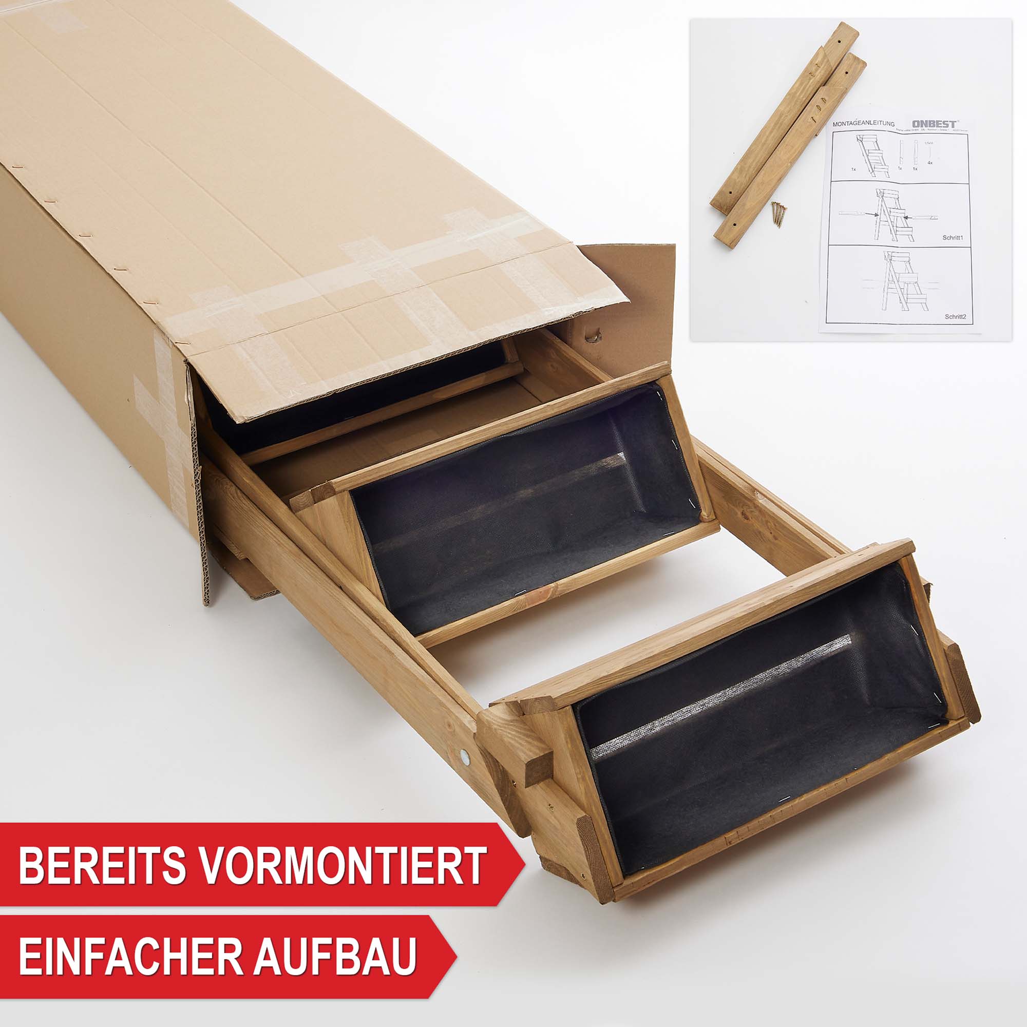 vormontiert - Einfacher Aufbau - Pflanztreppe - Hochbeet - Pflanzenleiter - Pflanzenbox - Kräuterbeet - Gartenregal - Pflanzbehälter - Blumenkasten - Balkonpflanzkasten - Gartendeko - Pflanzenkübel - Pflanzgestell