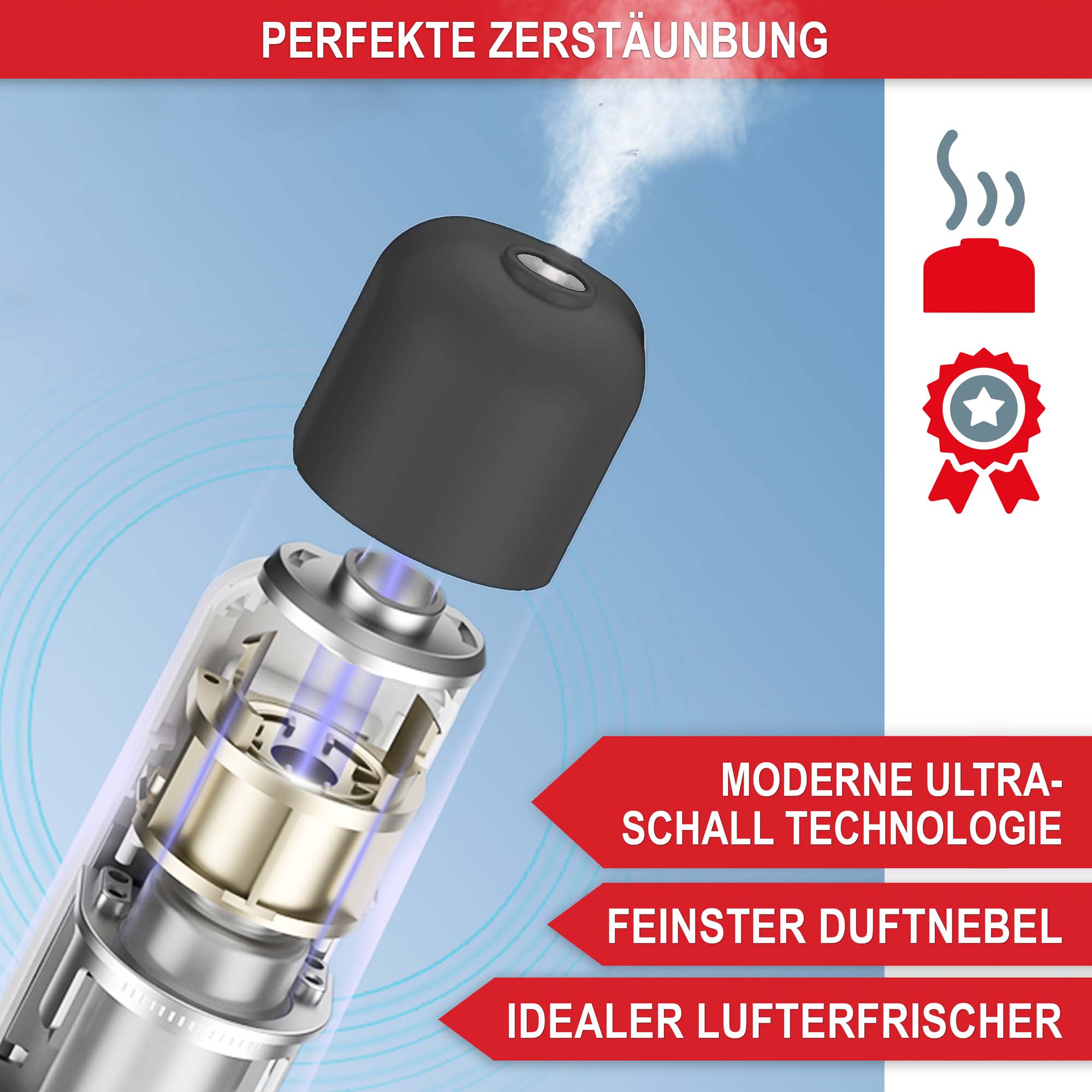 Aroma-Diffuser feinster Duftnebel moderne Ultraschall Technologie schwarz