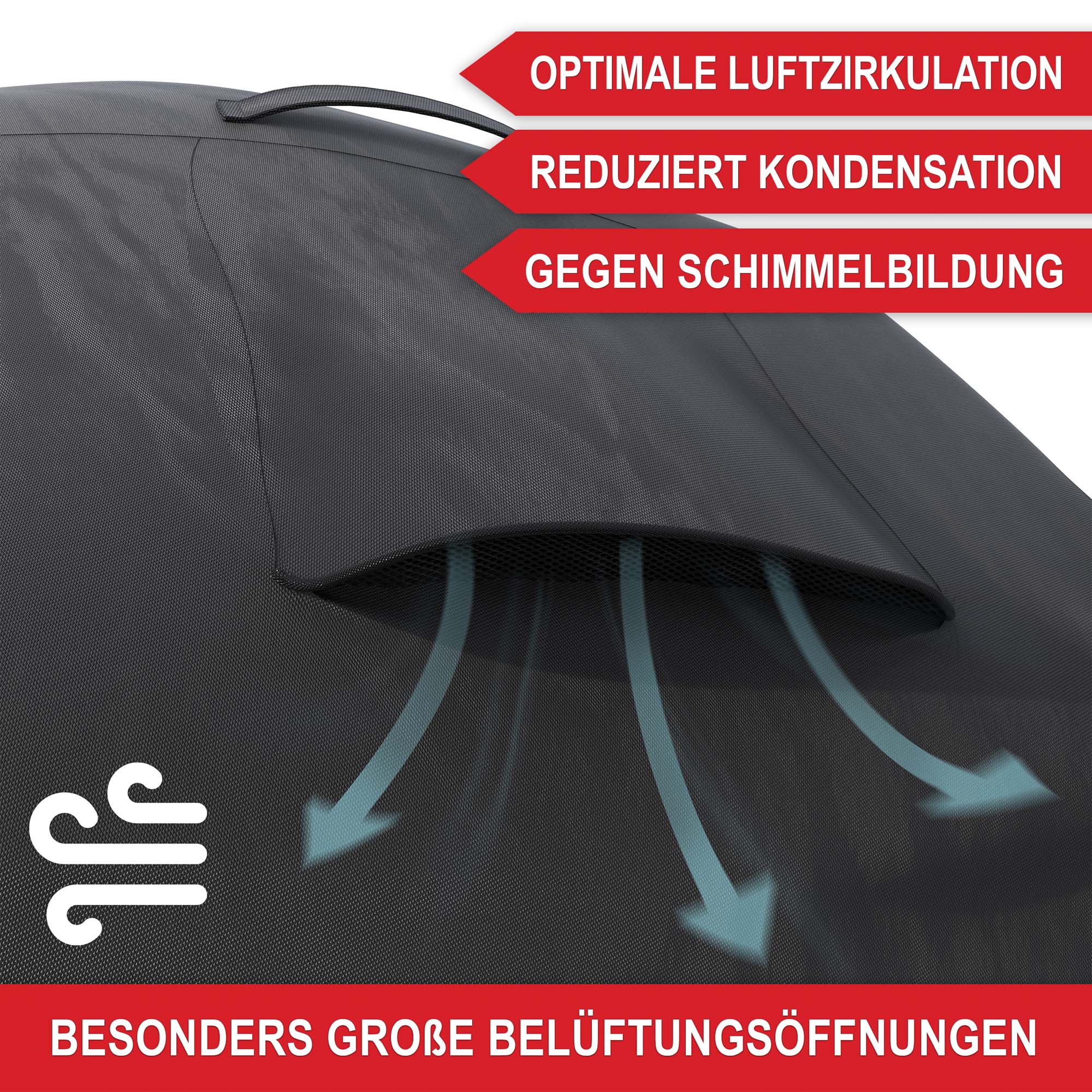 Grillhaube mit großer Belueftungsöffnungen für optimale Luftzirkulation reduziert Kondensation und schützt vor Schimmelbildung