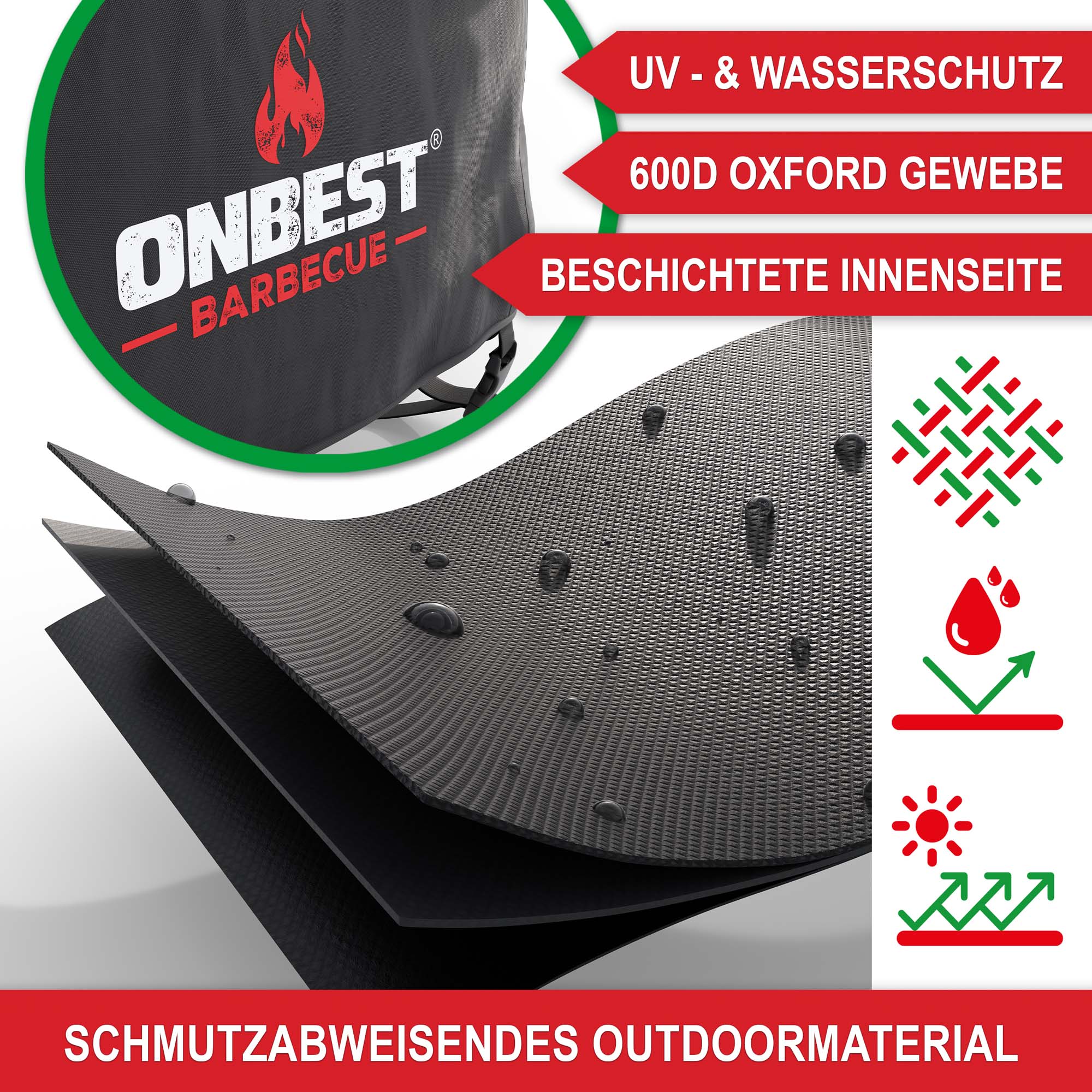 Robustes Grillabdeckungsmaterial schmutzabweisend UV- & wasserdicht 600D Oxford Gewebe