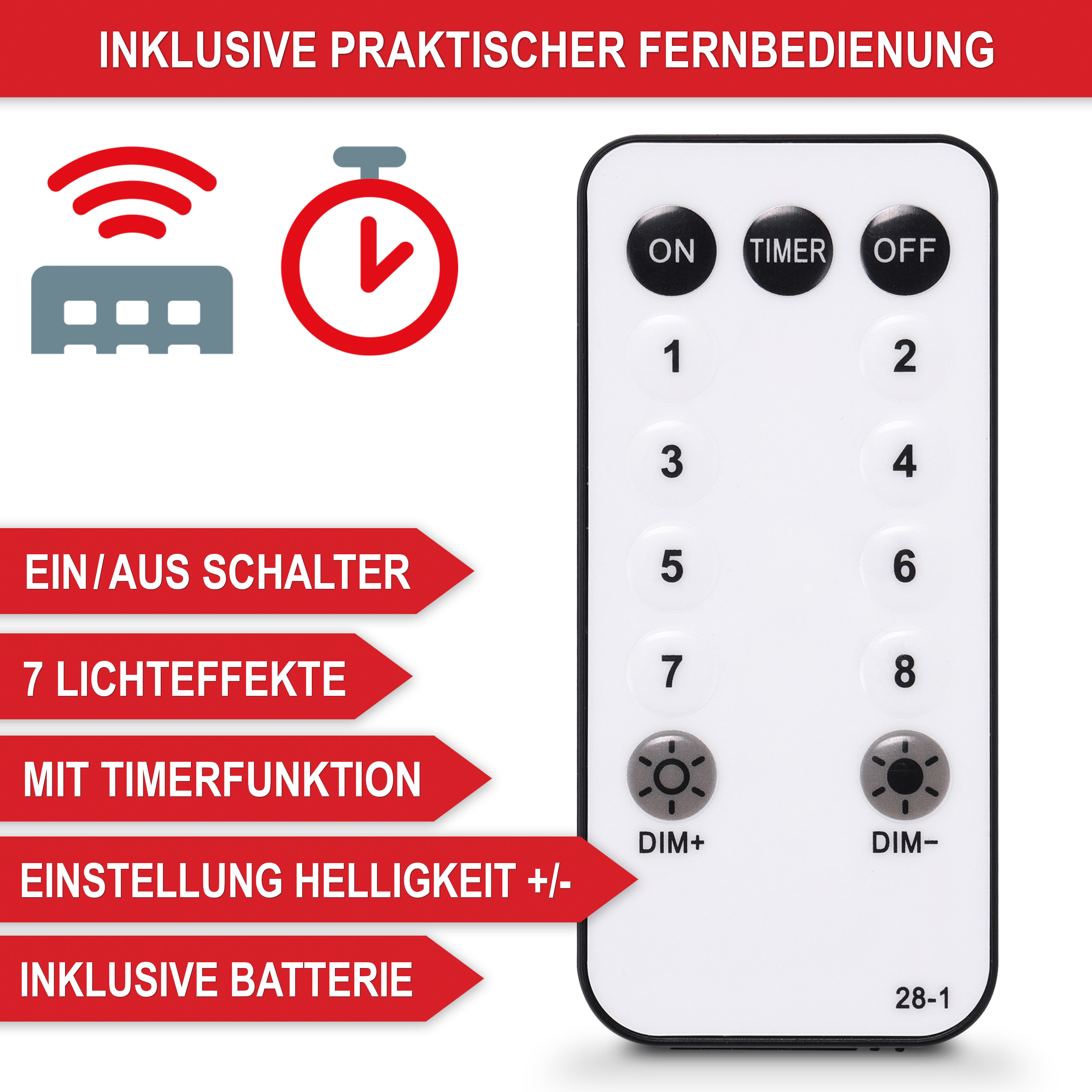 Weihnachtsgirlande - Praktische Fernbedienung - 7 Lichteffekte - Ein/Aus-Schalter - Timerfunktion - Einstellung der Helligkeit +/- - inklusive Batterie - Weihnachtsdekoration - Tannengirlande - Girlande mit LED