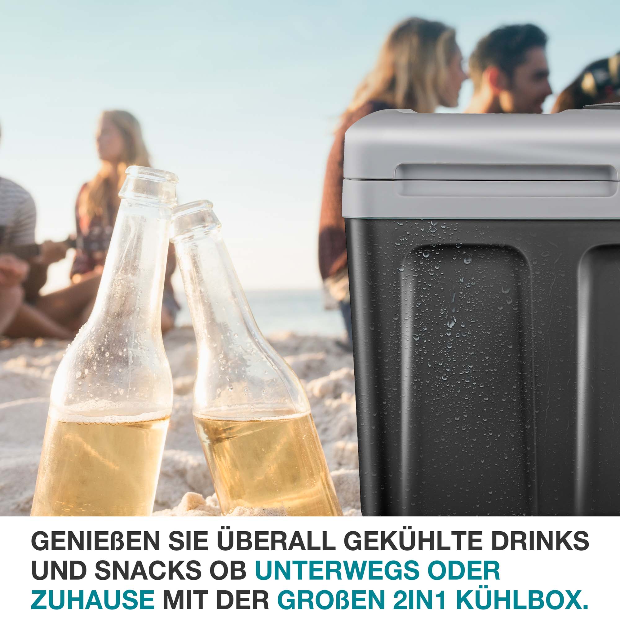 2 in 1 Kühlbox grau - Mobiler Kühlschrank - Isolierbox - Reise Kühlschrank - Camping - drinks