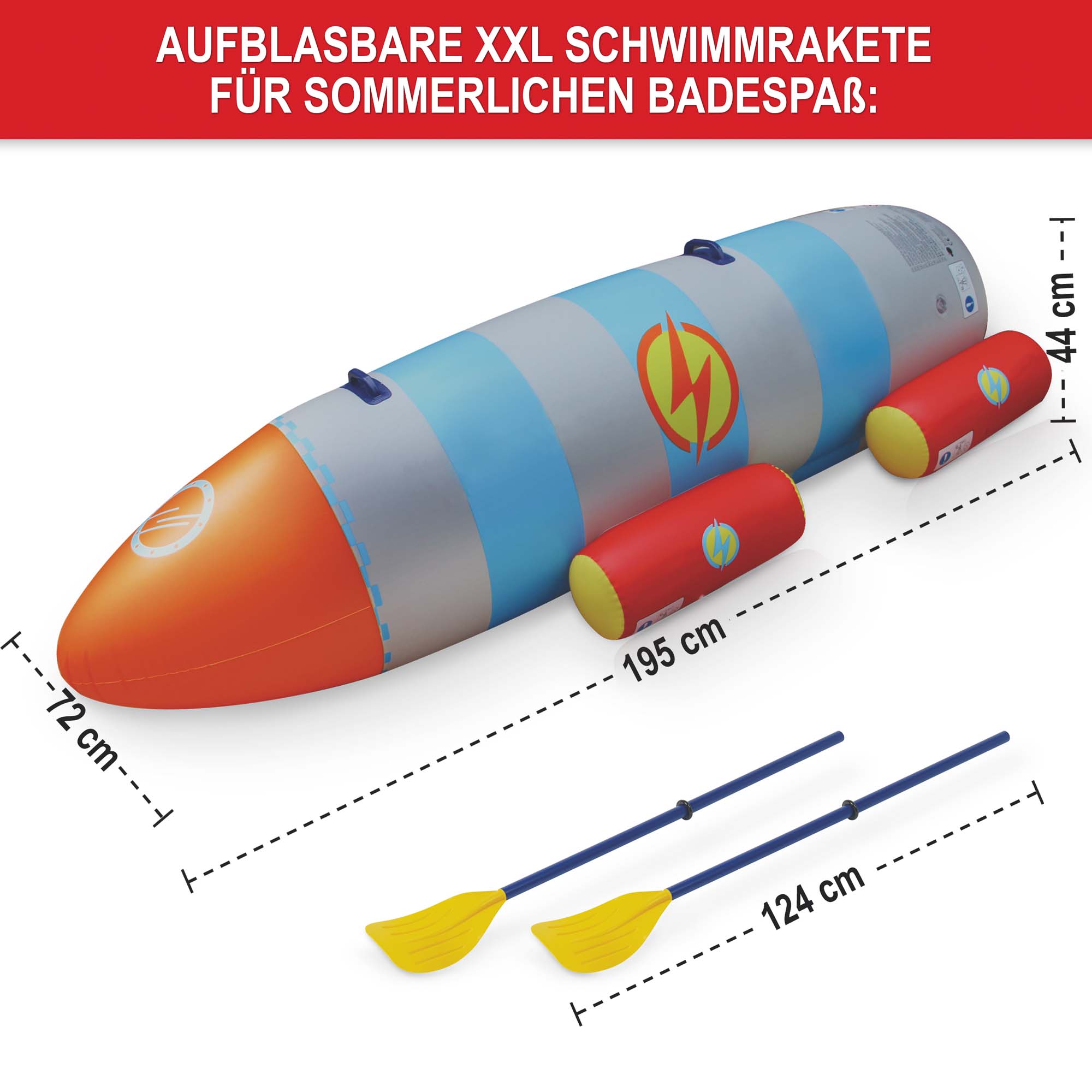 XXL Schwimmrakete sommerlicher Badespass 195 x 72 x 44 cm 