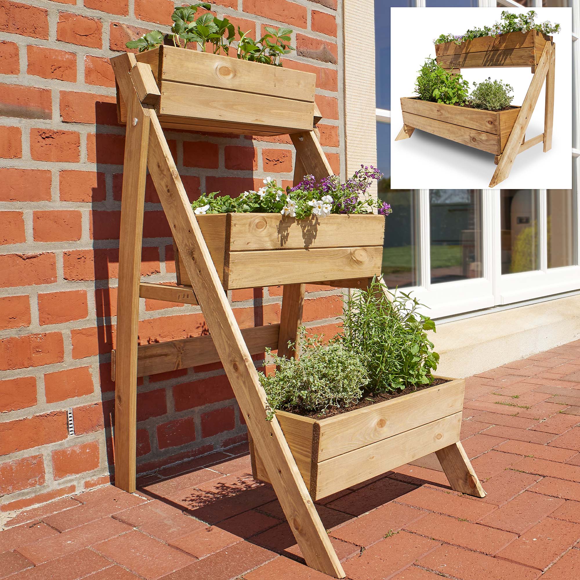 Pflanztreppe - Pflanzenleiter - Hochbeet - Pflanzenbox - Kräuterbeet - Gartenregal - Pflanzbehälter - Blumenkasten - Balkonpflanzkasten - Gartendeko - Pflanzenkübel - Pflanzgestell