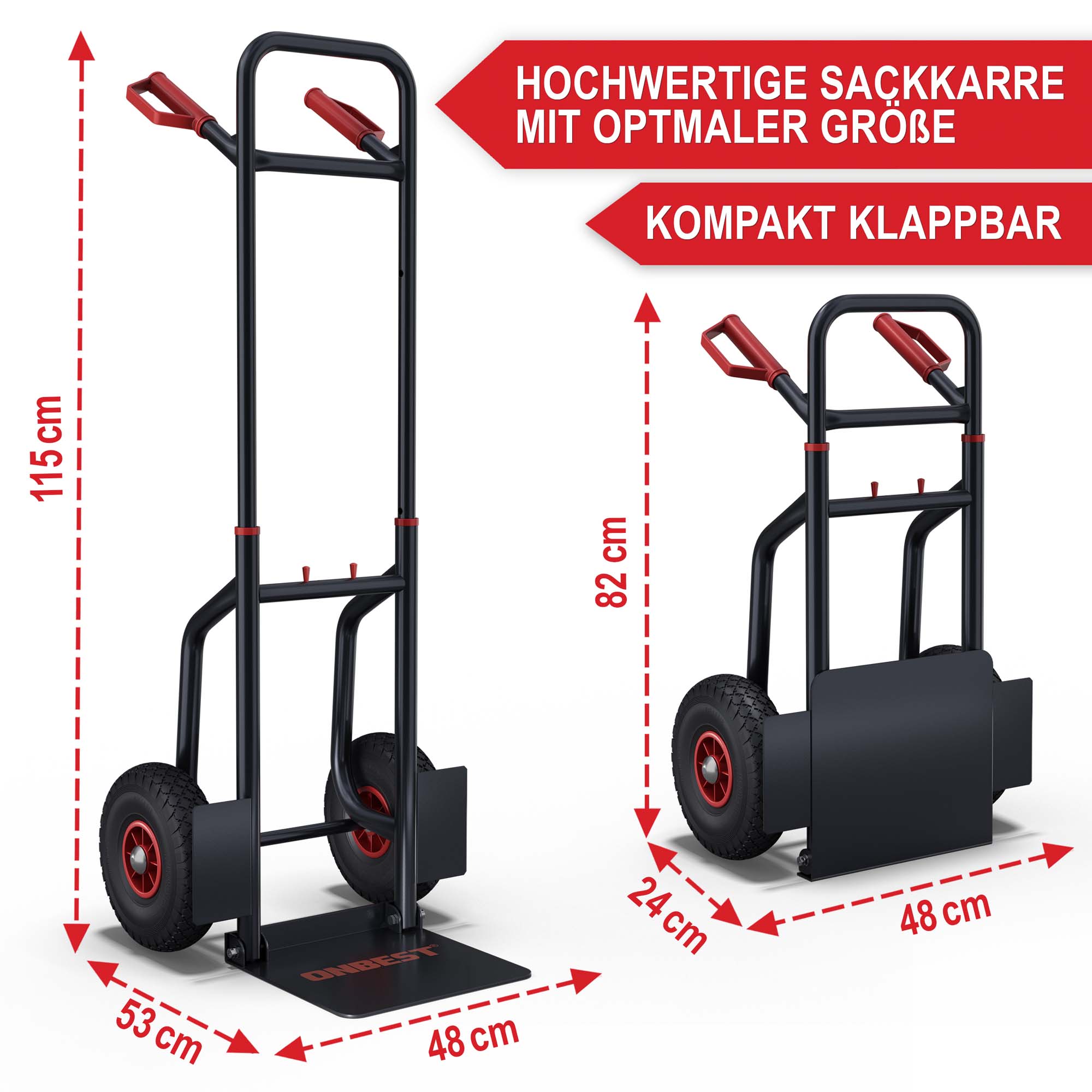 Hochwertige Sackkarre mit optimaler Größe und kompakt klappbar.