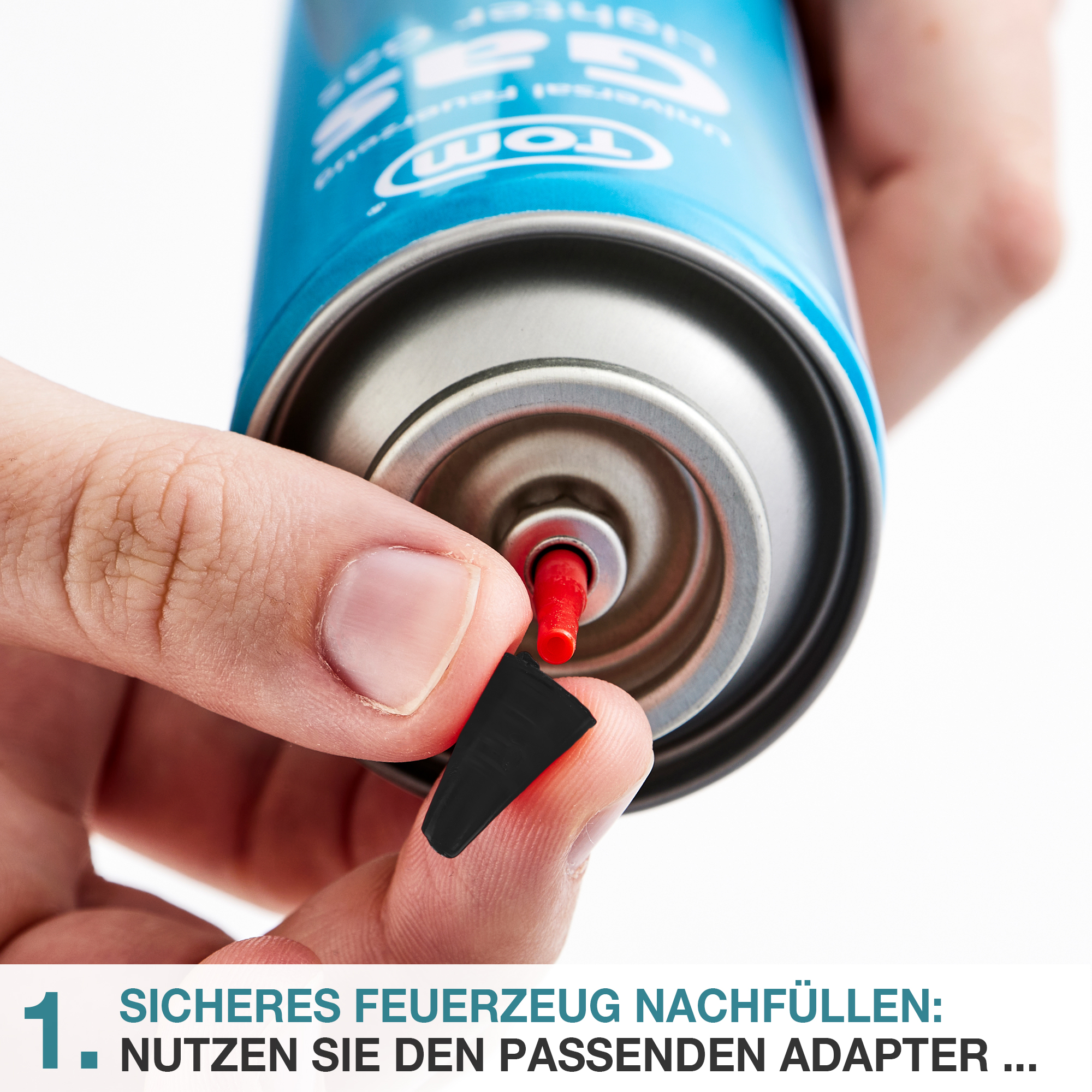 Feuerzeuggas LG-300 - sicheres nachfüllen - Adapter zur Nutzung - Gaskartuschen