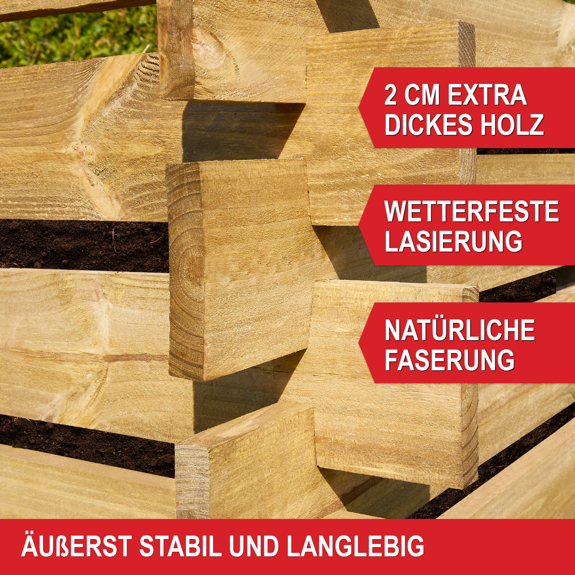 Komposter holz 2 cm extra dickes Holz wetterfeste Lasierung natürliche Faserung äußerst stabil und langlebig